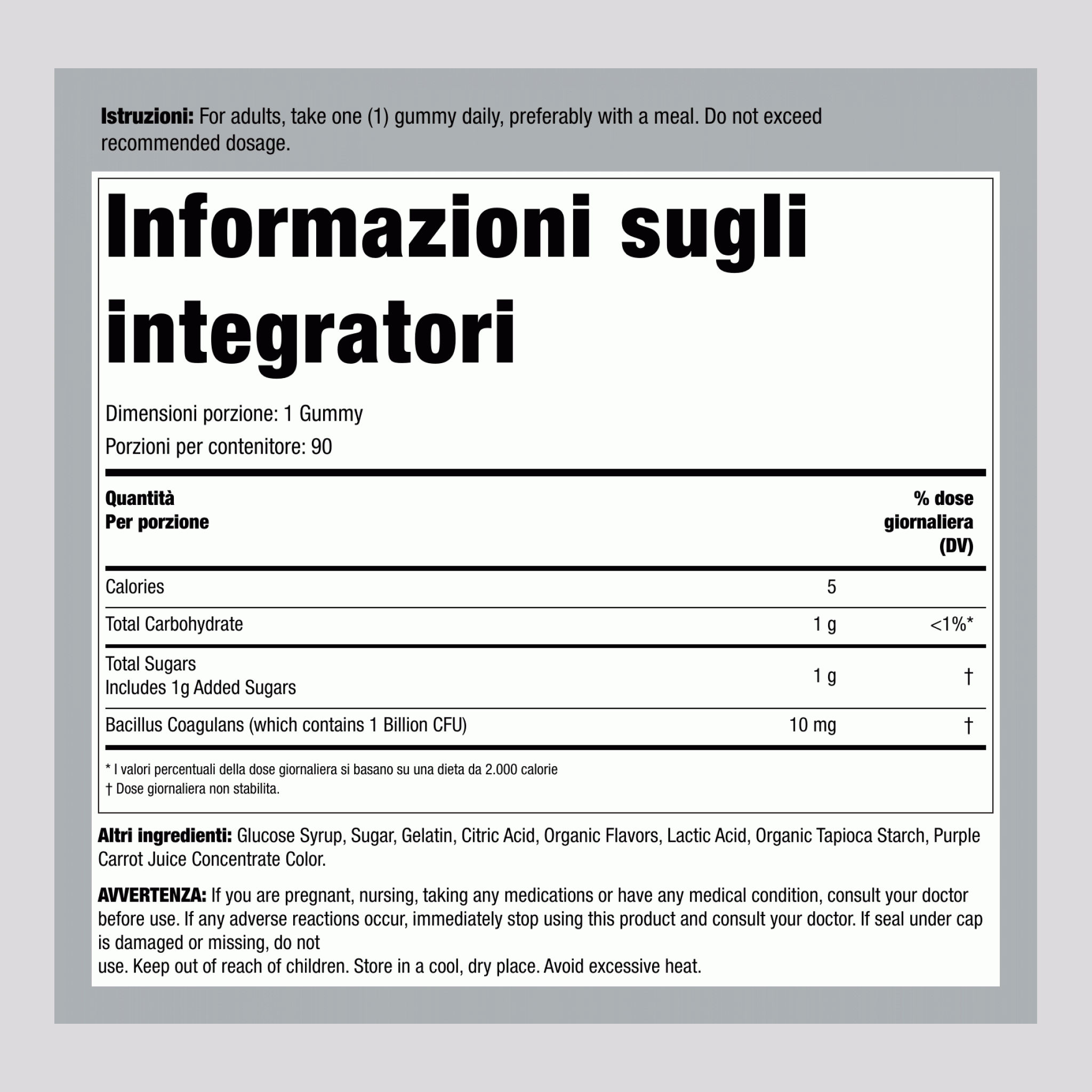 Probiotico 1 Miliardo (Delizioso Lampone-Limone), 90 Caramelle Gommose