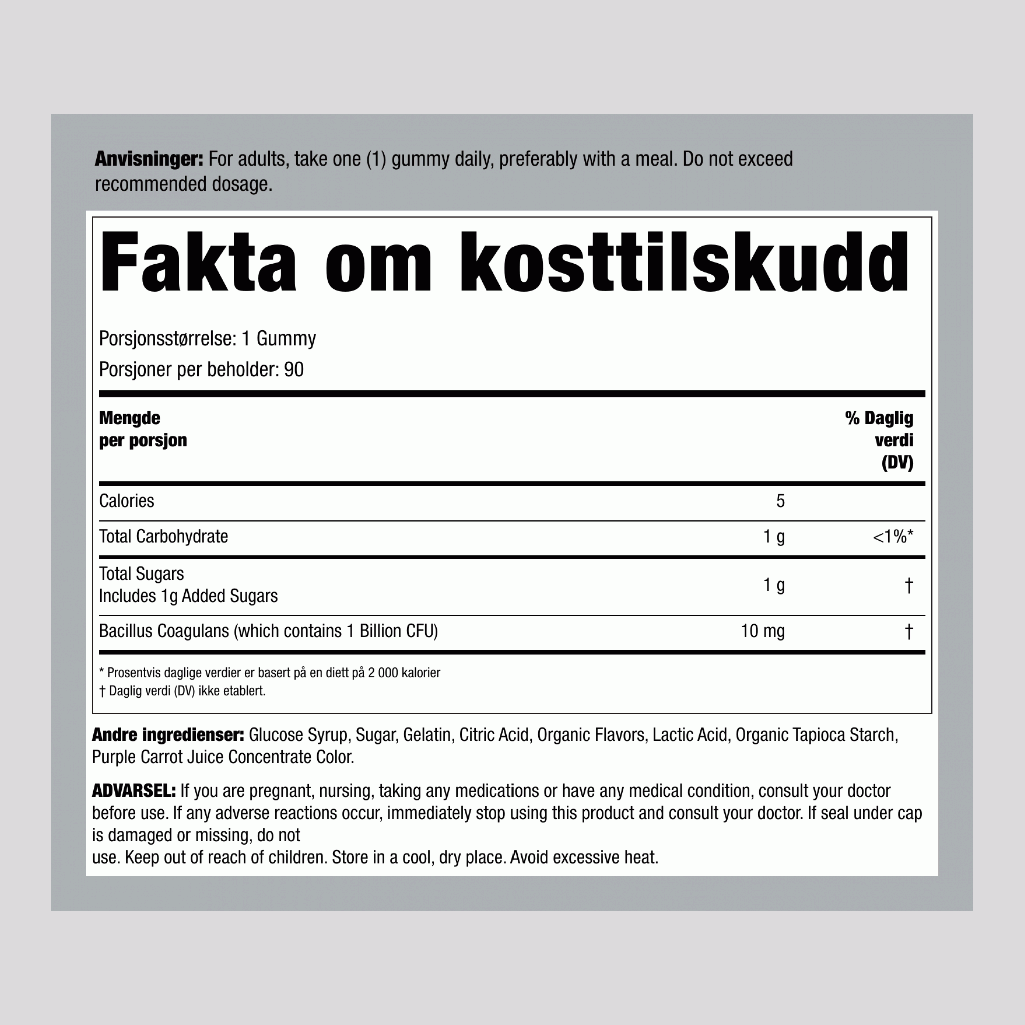 Probiotika 1 Milliard (Deilig Bringebær-Sitron), 90 Gummies