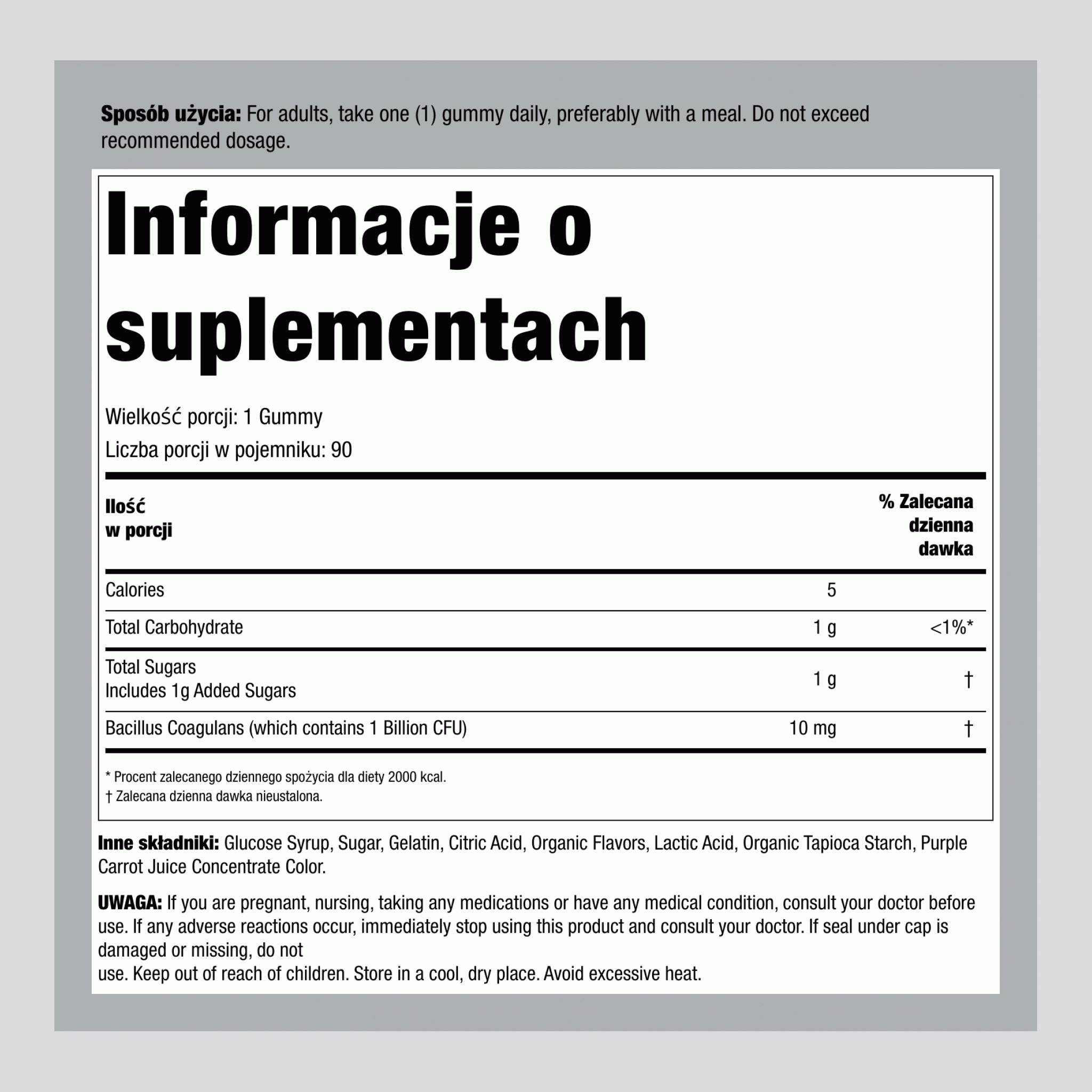Probiotyk 1 Miliard (Pyszne Raspberry-Lemon), 90 Żelek