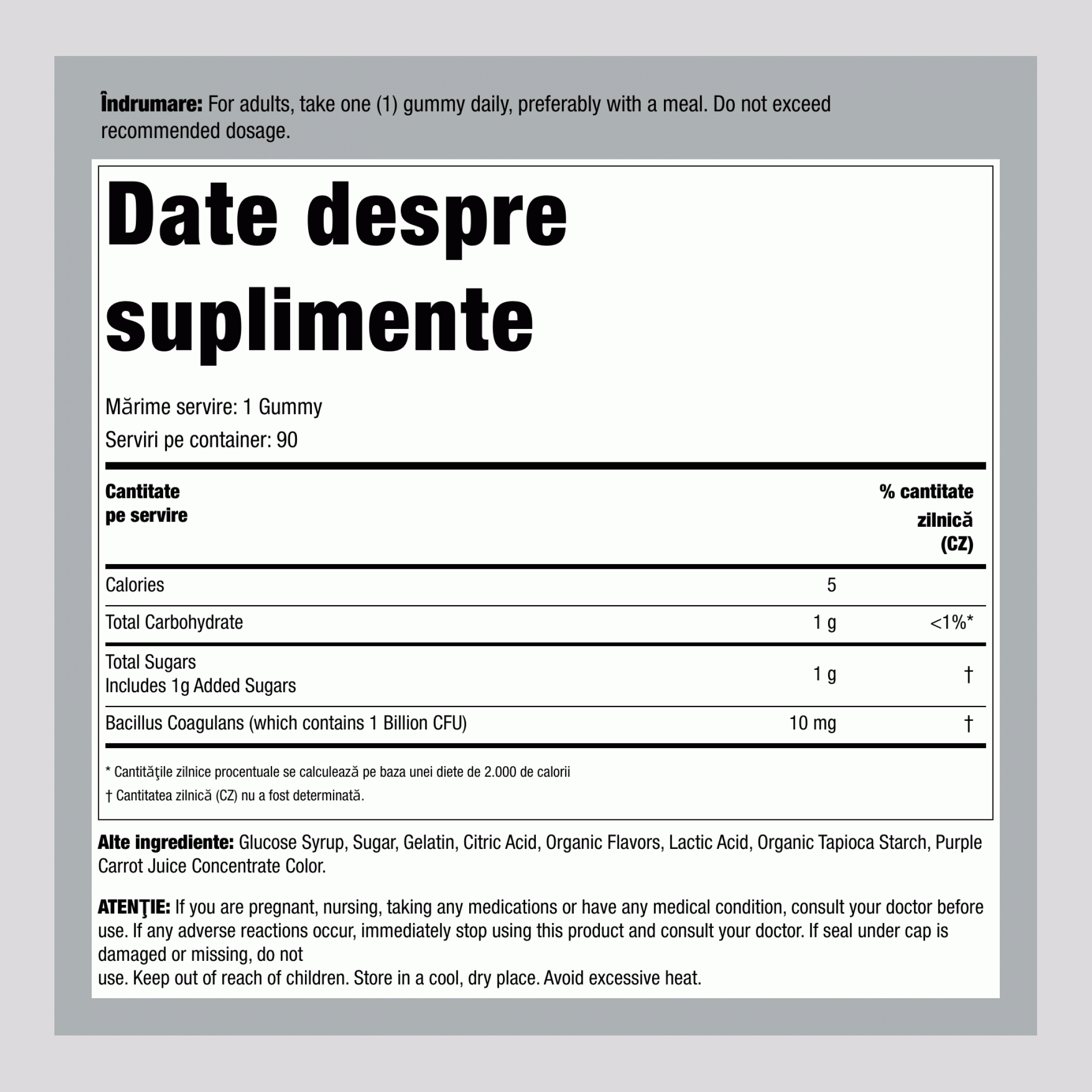 Probiotic 1 Miliard (Delicios Zmeură-Lămâie), 90 Gumate