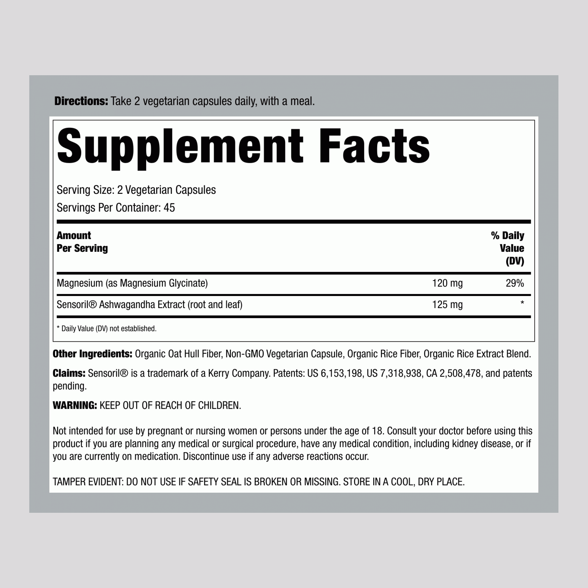 CALM Ashwagandha Magnesium Glycinate, 90 Vegetarian Capsules