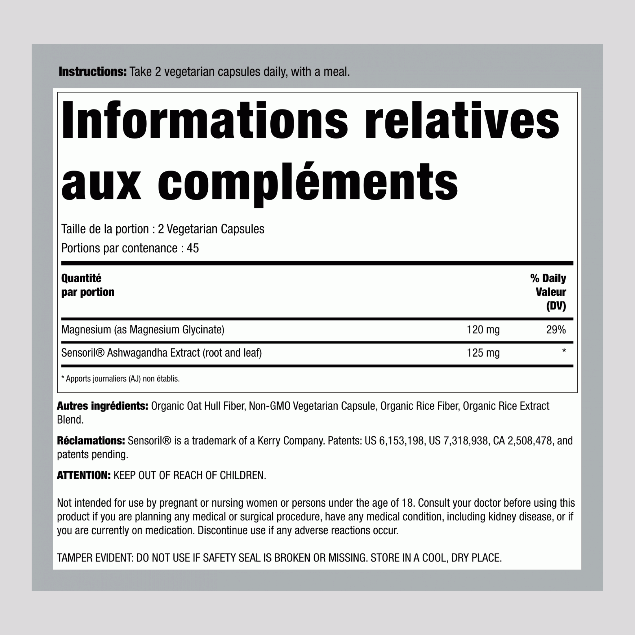 CALM Ashwagandha Magnésium Glycinate, 90 Capsules Végétariennes