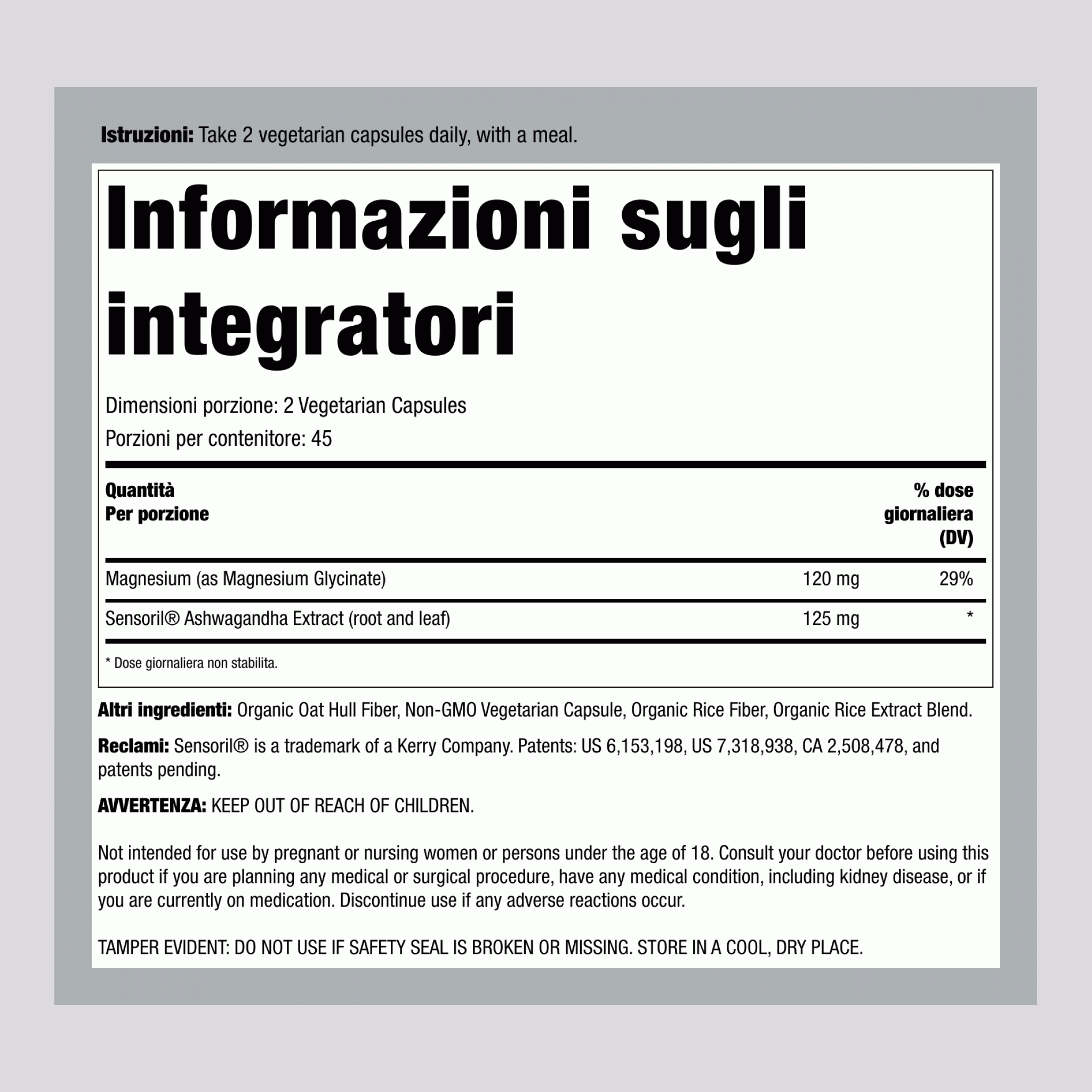 CALM Ashwagandha Magnesio Glicinato, 90 Capsule Vegetali