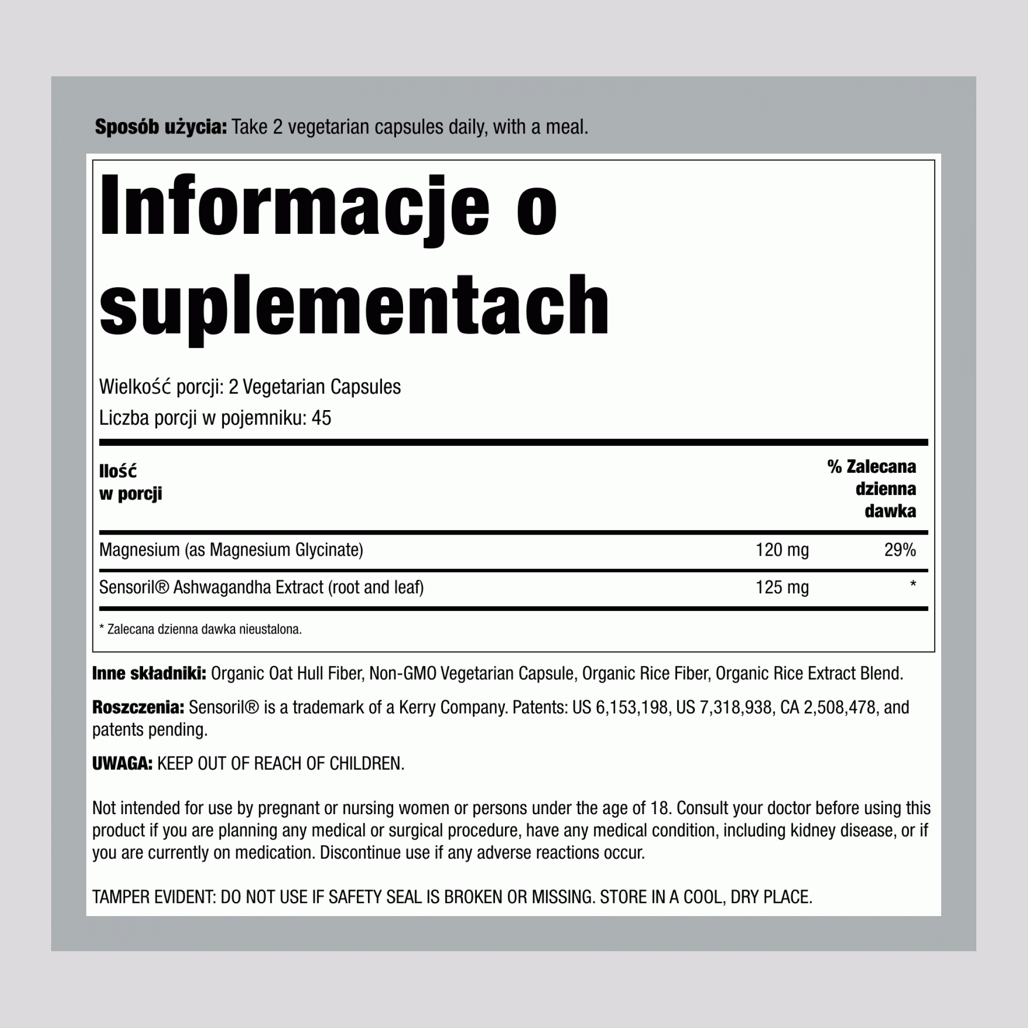 CALM Ashwagandha Magnez Glicynian, 90 Wegetariańskich Kapsułek