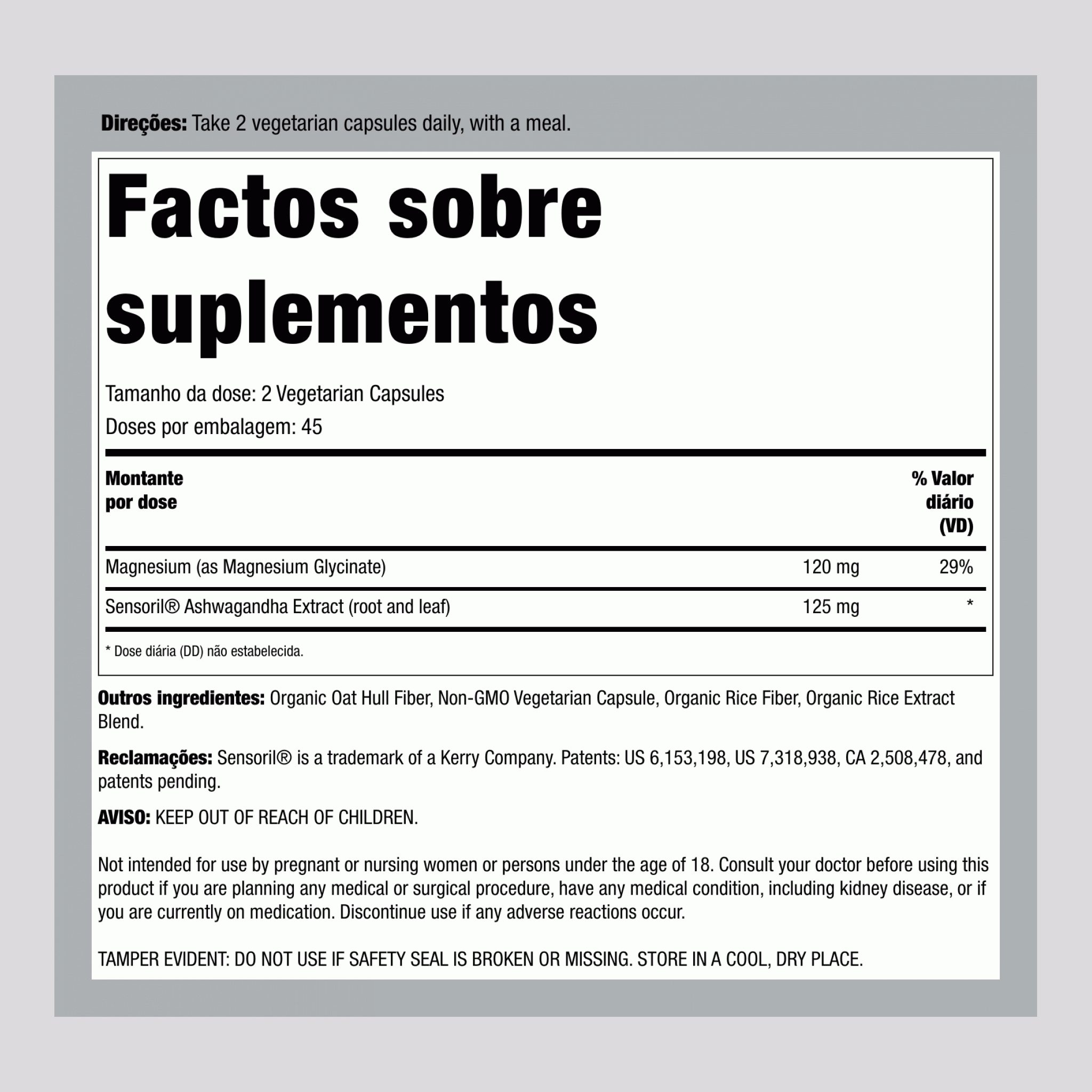 CALM Ashwagandha Magnésio Glicinato, 90 Cápsulas Vegetarianas