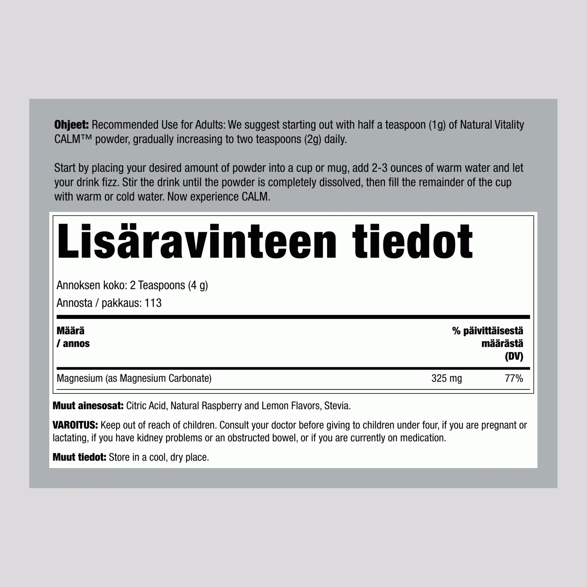 CALM-jauhe, vadelma-sitruuna, 16 oz (453 g)