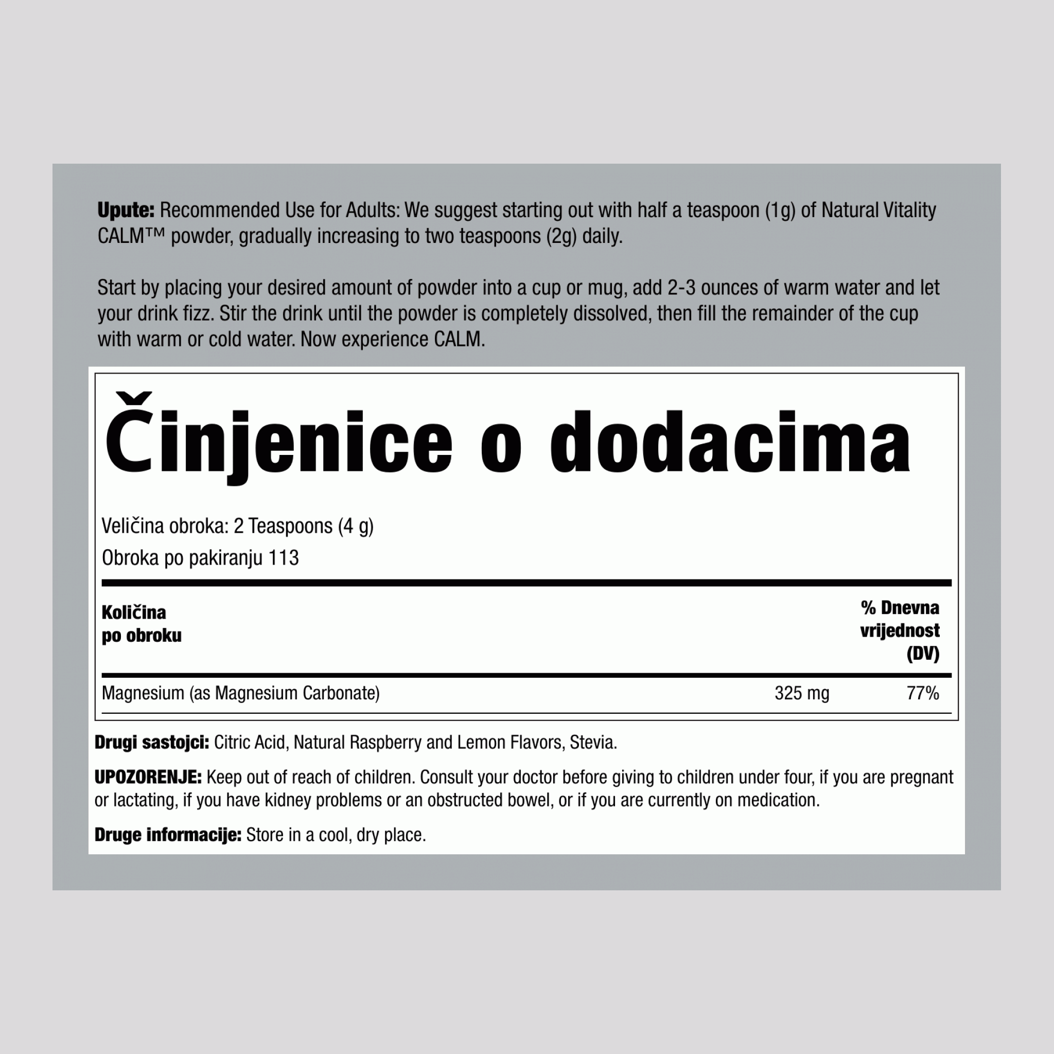 CALM Prášak od maline i limuna, 453 g