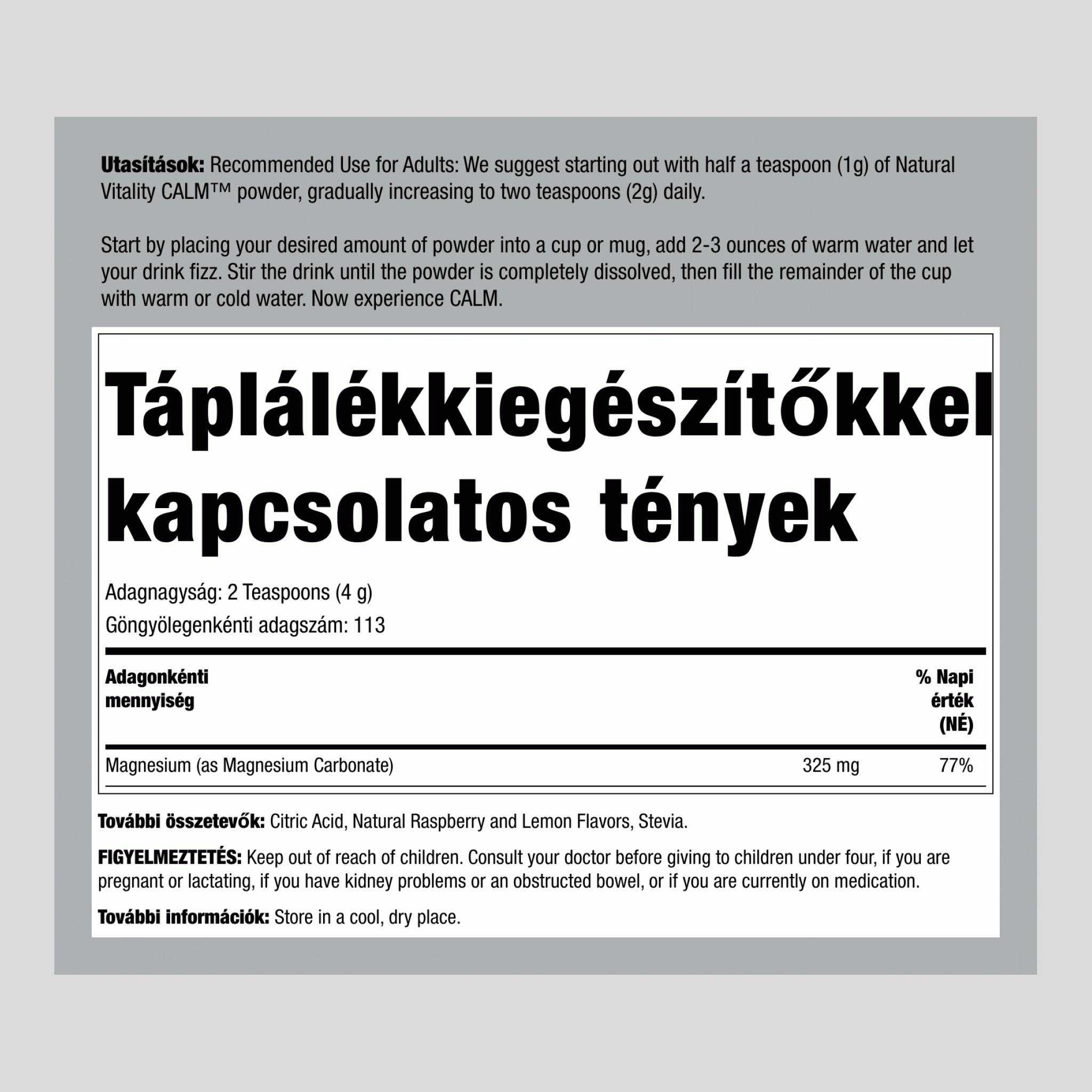 CALM Powder Málna-Citrom, 16 oz (453 g)