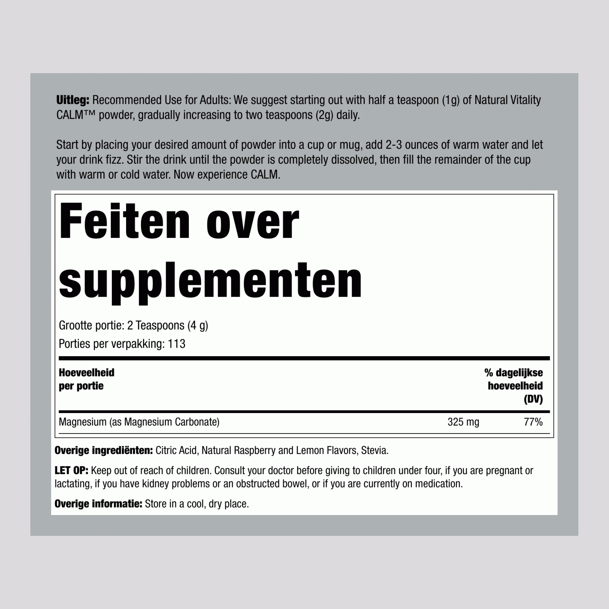 KALM Poeder Framboos-Citroen, 16 oz (453 g)