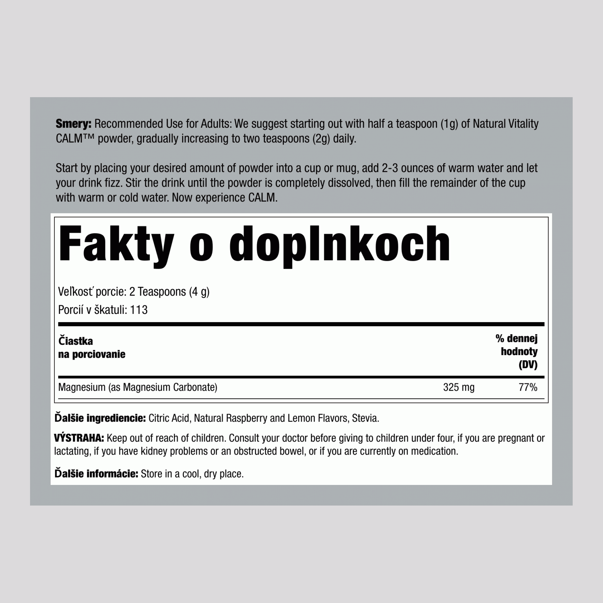 CALM Prášok Malina-Citrón, 16 oz (453 g)