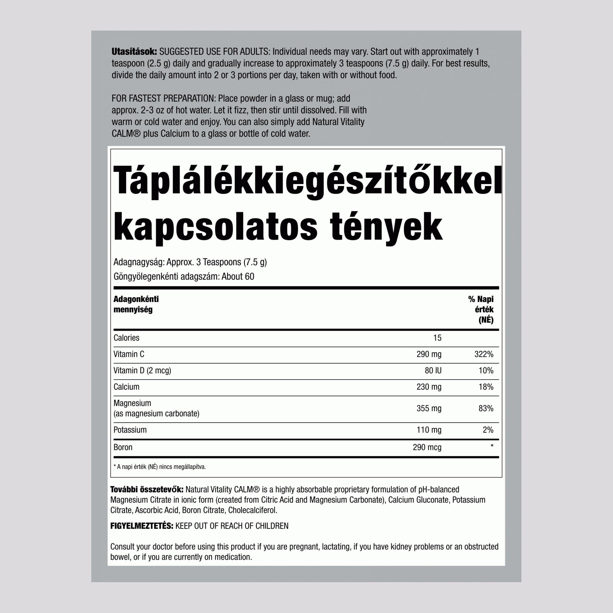 CALM plus Kálcium Por Ízesítetlen, 16 oz (453 g)