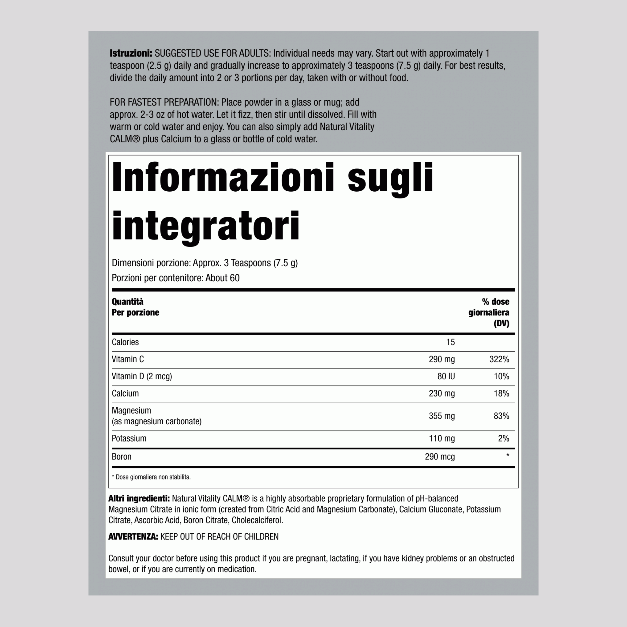 Polvere CALM plus Calcio Senza Sapore, 16 oz (453 g)