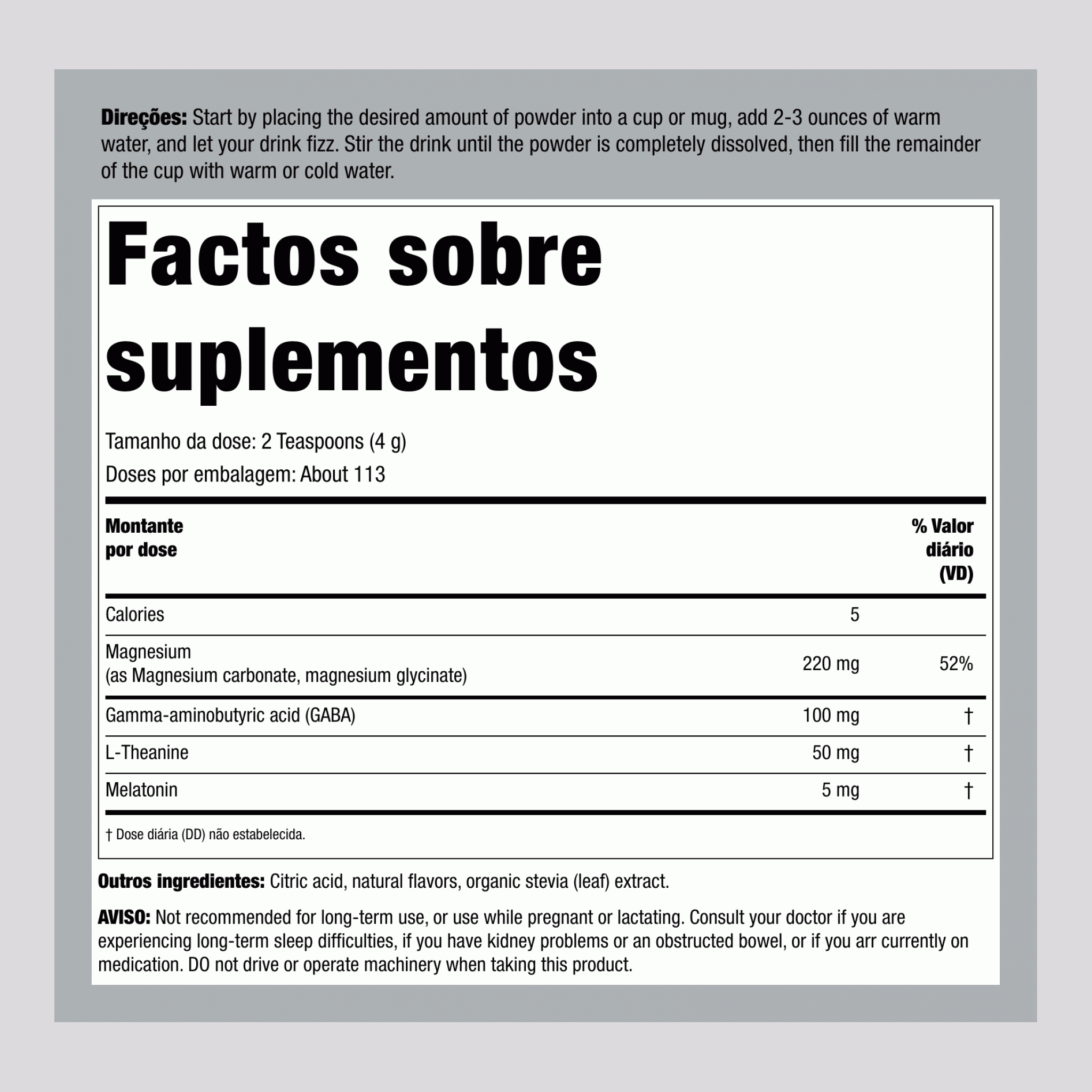 CALM Sono com Pó de Melatonina Sabor Frutas Silvestres, 16 oz (453 g)