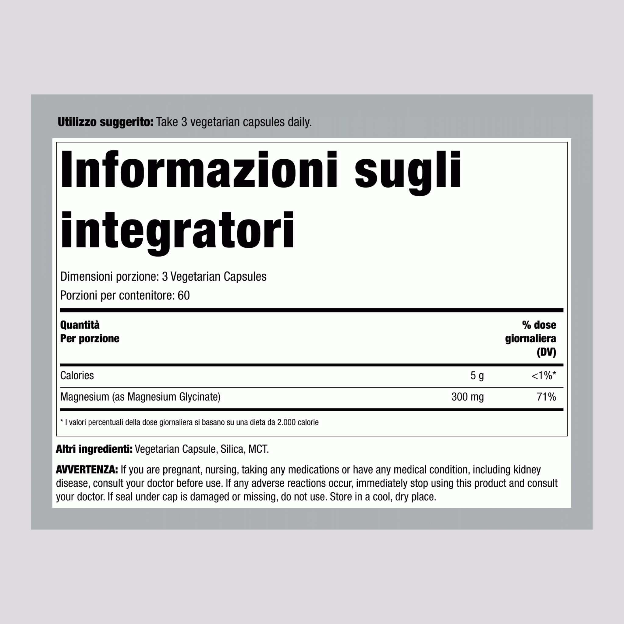 CALM Magnesio Glicinato, 325 mg (per porzione), 180 Capsule Vegane