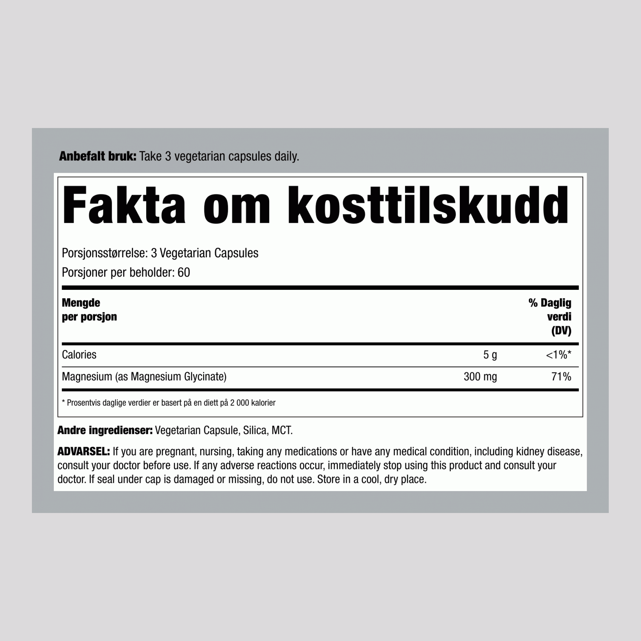 CALM Magnesium Glycinate, 325 mg (per porsjon), 180 Veganske Kapsler