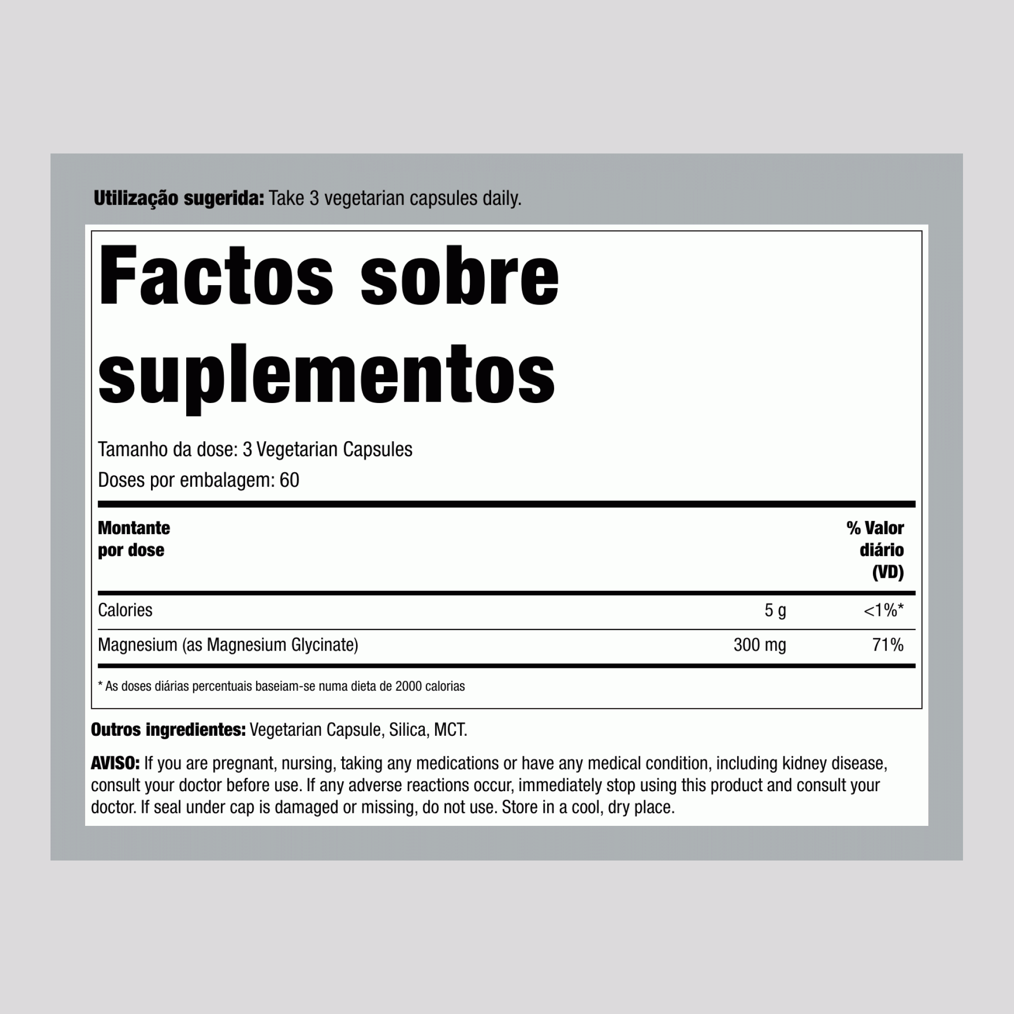 CALM Magnésio Glicinato, 325 mg (por porção), 180 Cápsulas Veganas