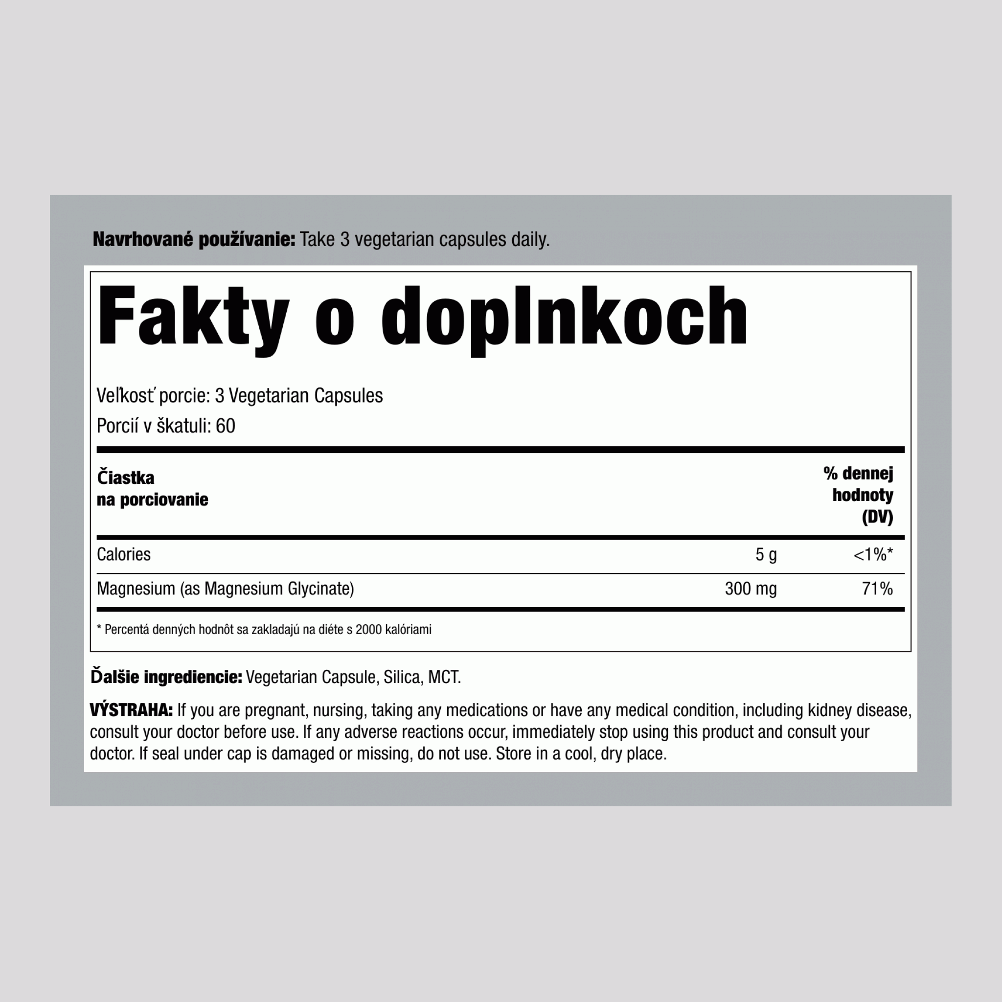 CALM Horčík Glycinát, 325 mg (na porciu), 180 Vegánske Kapsuly