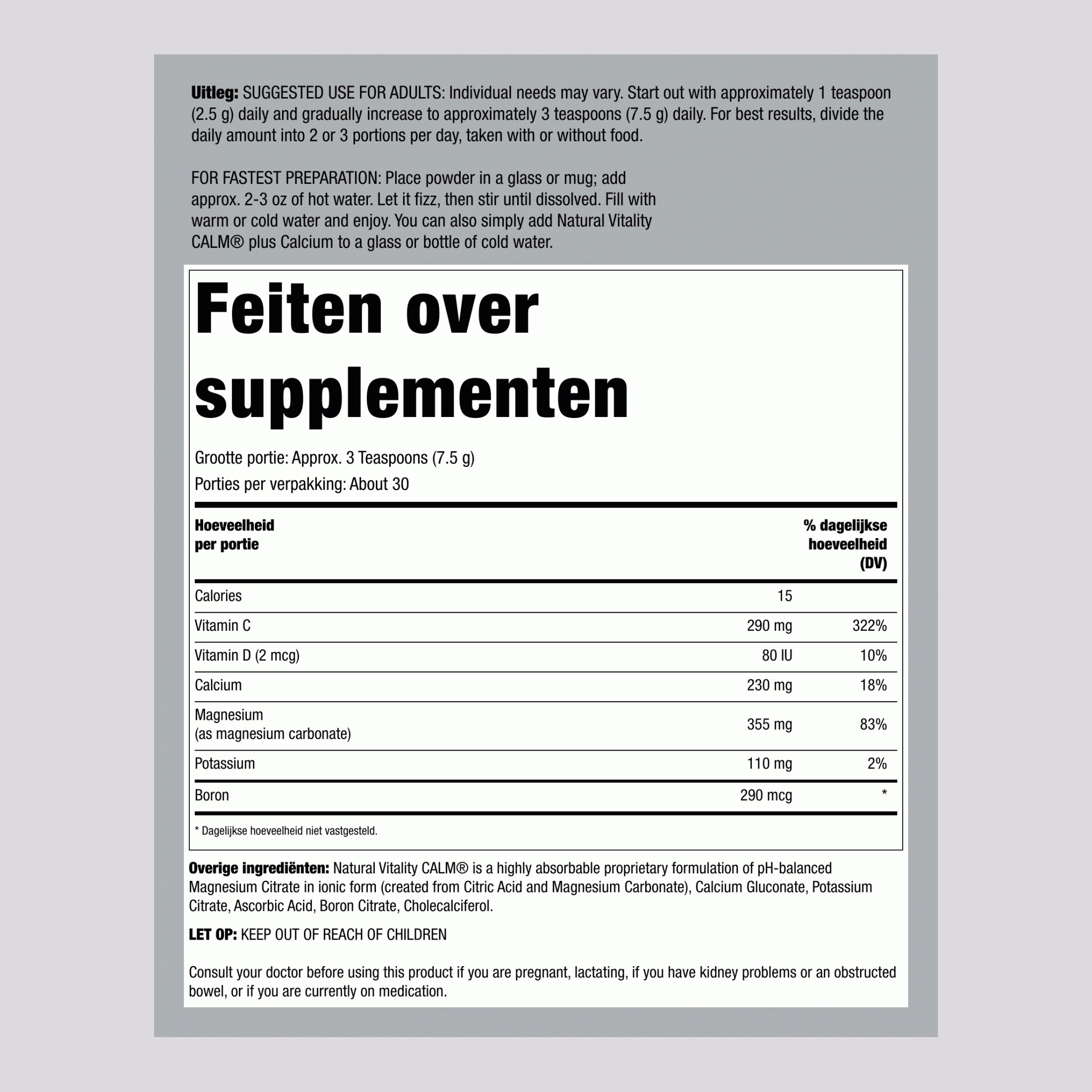 CALM plus Calcium Poeder Ongeparfumeerd, 8 oz (227 g)