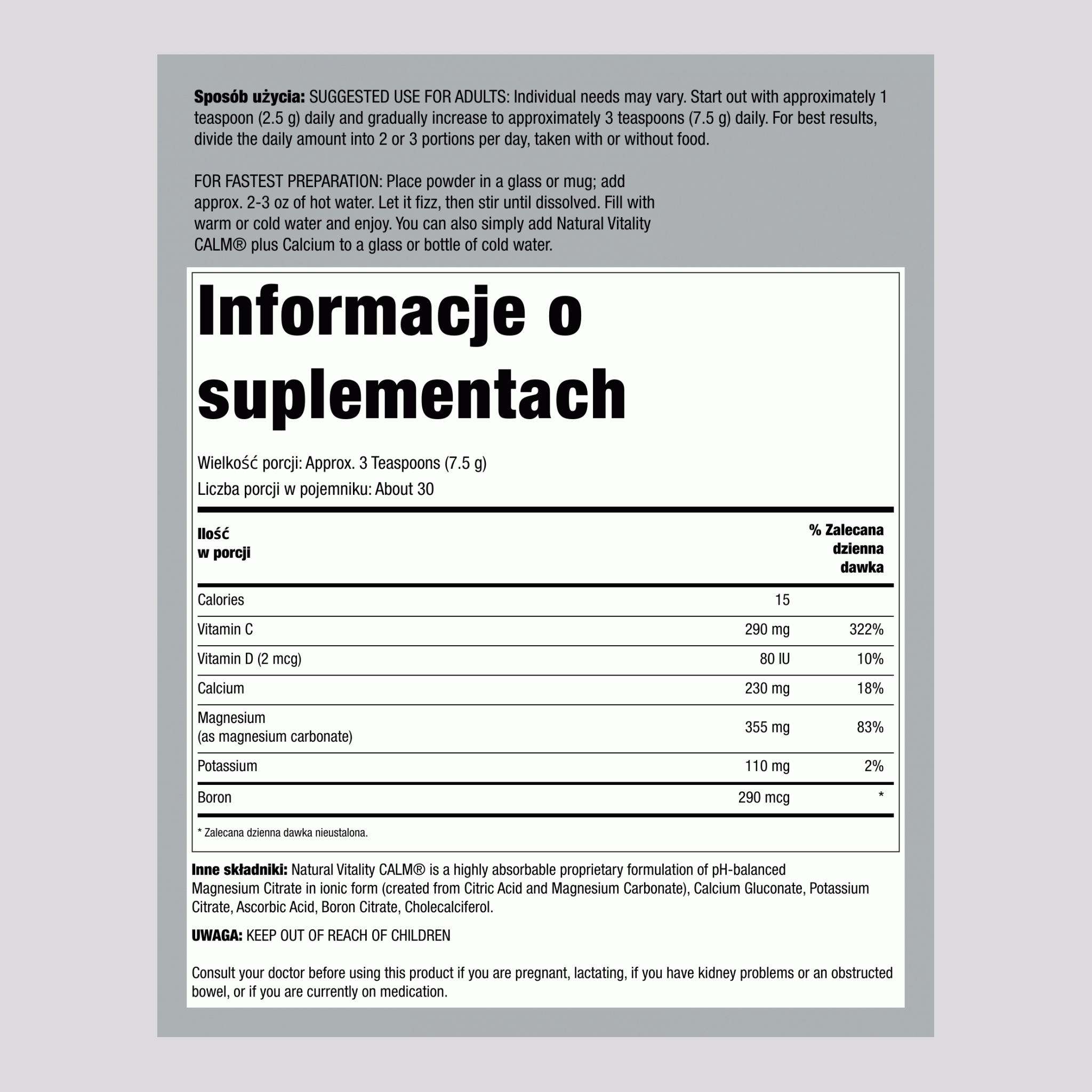 CALM plus proszek wapniowy bez smaku, 8 oz (227 g)