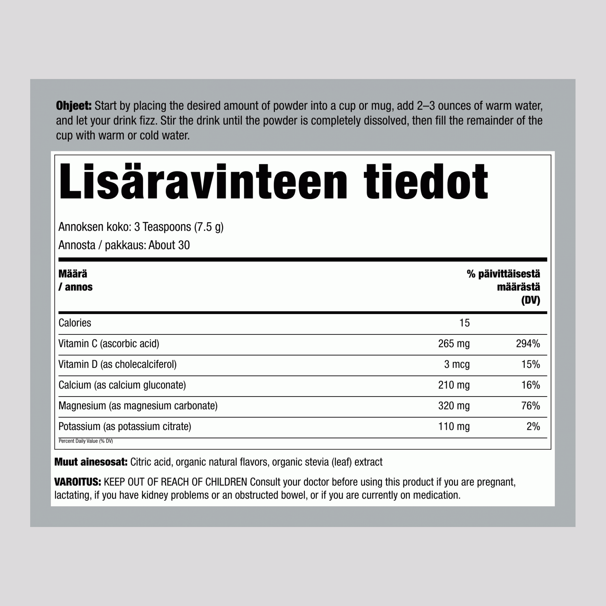 CALM plus Kalsium Jauhe Vadelma-Sitruuna, 8 oz (226 g)