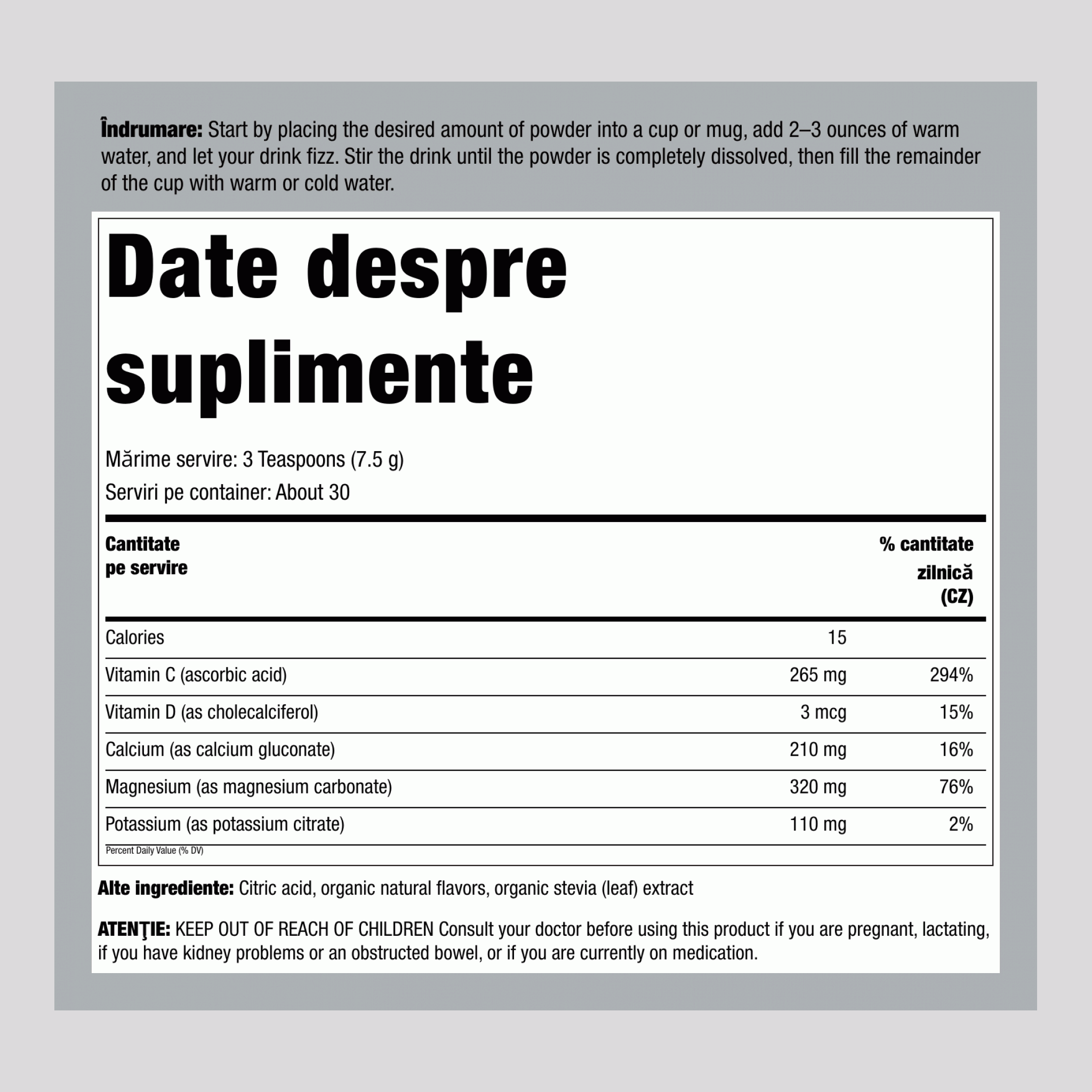 CALM plus Pudră de Calciu Zmeură-Lămâie, 8 oz (226 g)