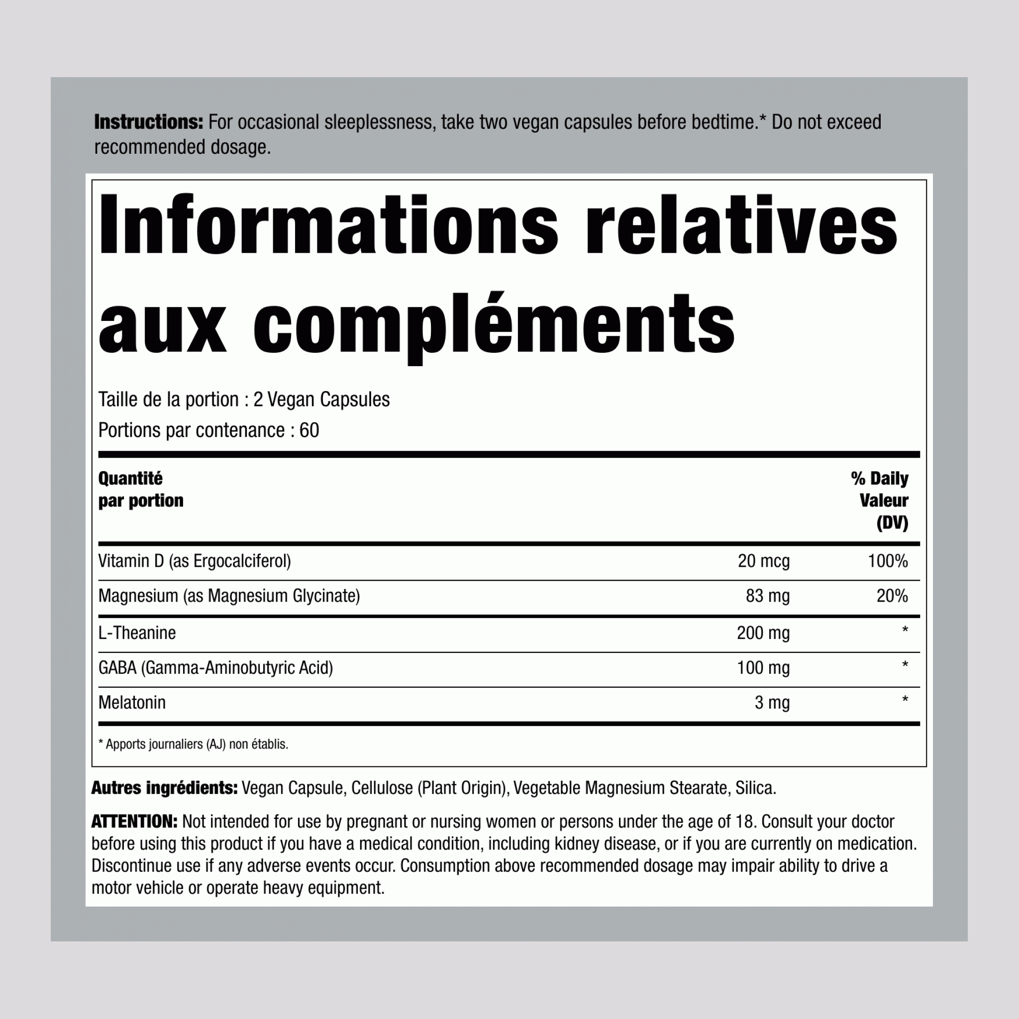 CALM Sommeil avec Mélatonine, 120 Capsules Végétaliennes
