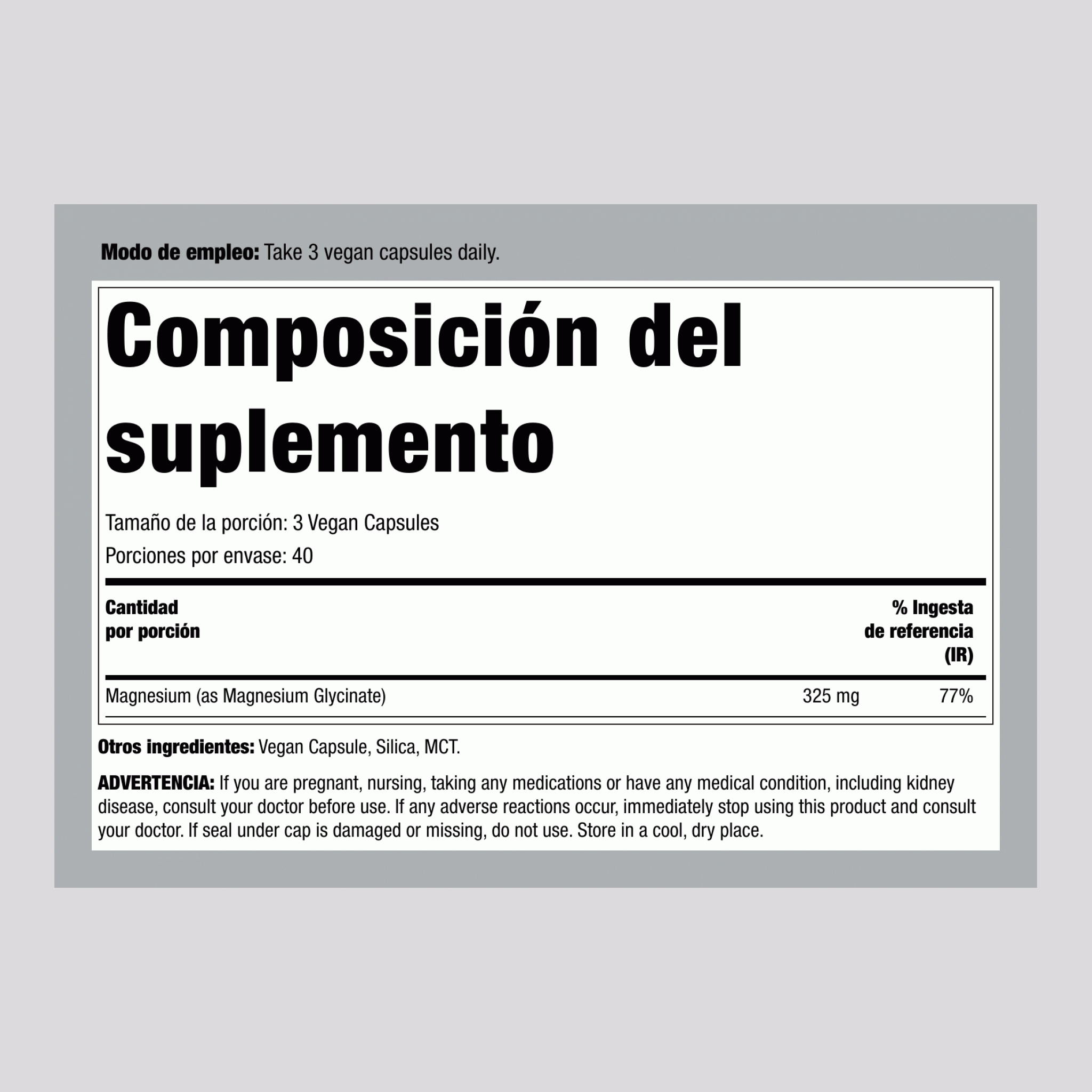 CALM Glicinato de Magnesio, 300 mg (por porción), 120 Cápsulas Veganas