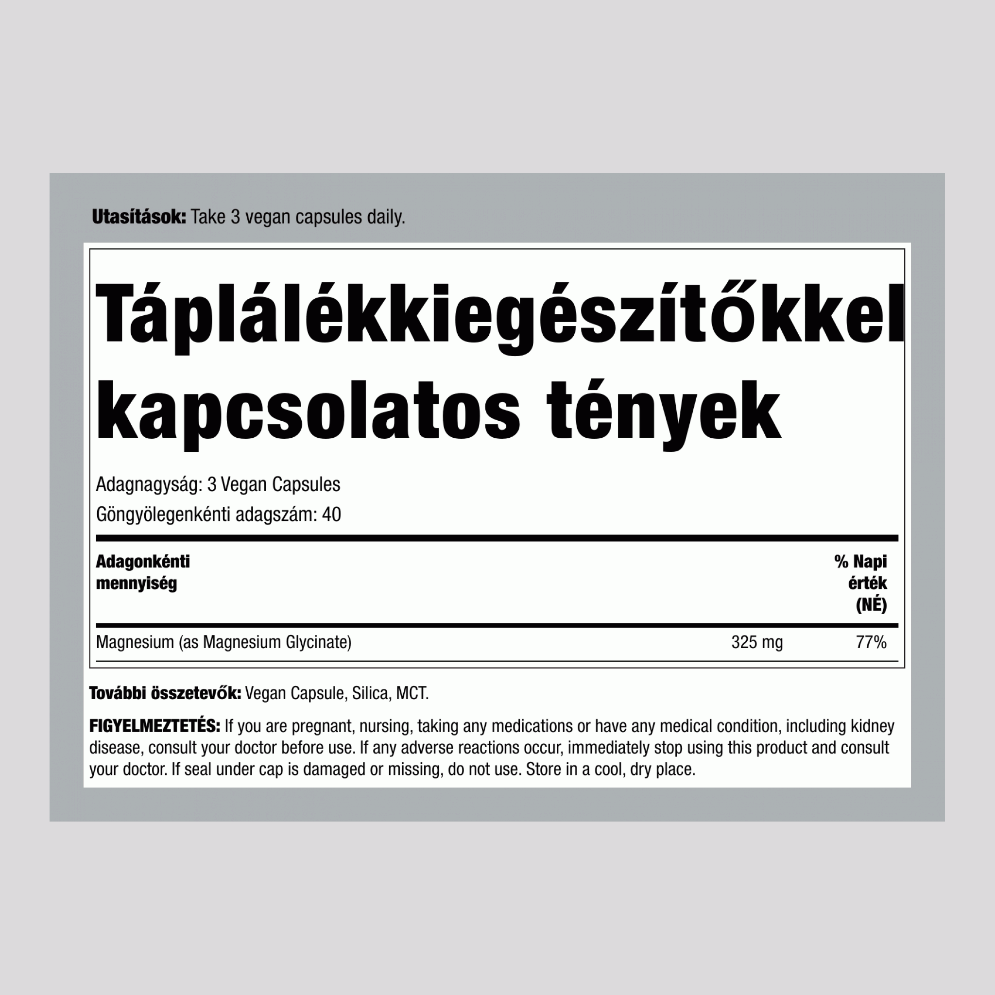 CALM Magnézium-glicinát, 300 mg (adagonként), 120 vegán kapszula