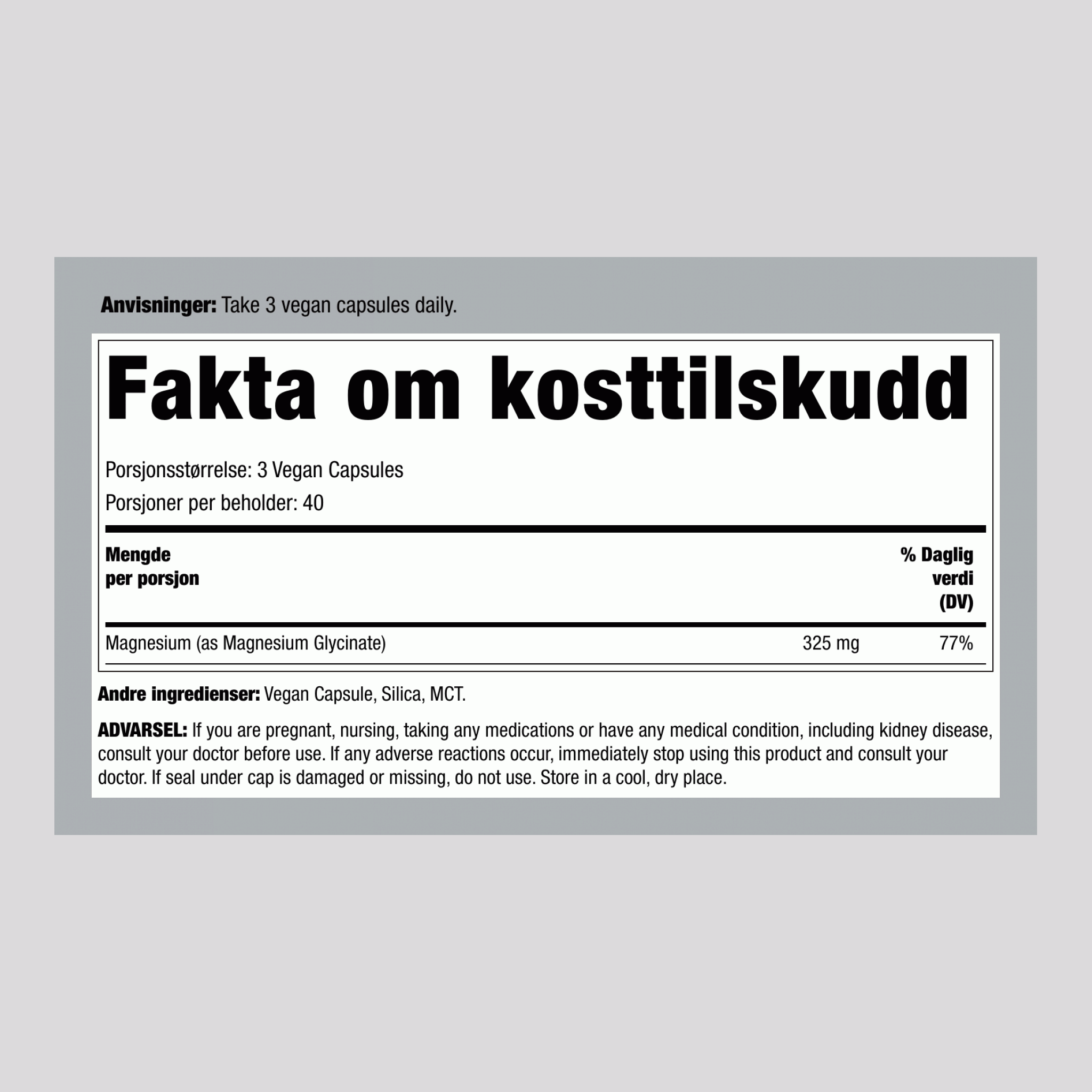 CALM Magnesiumglysinat, 300 mg (per servering), 120 Veganske Kapsler