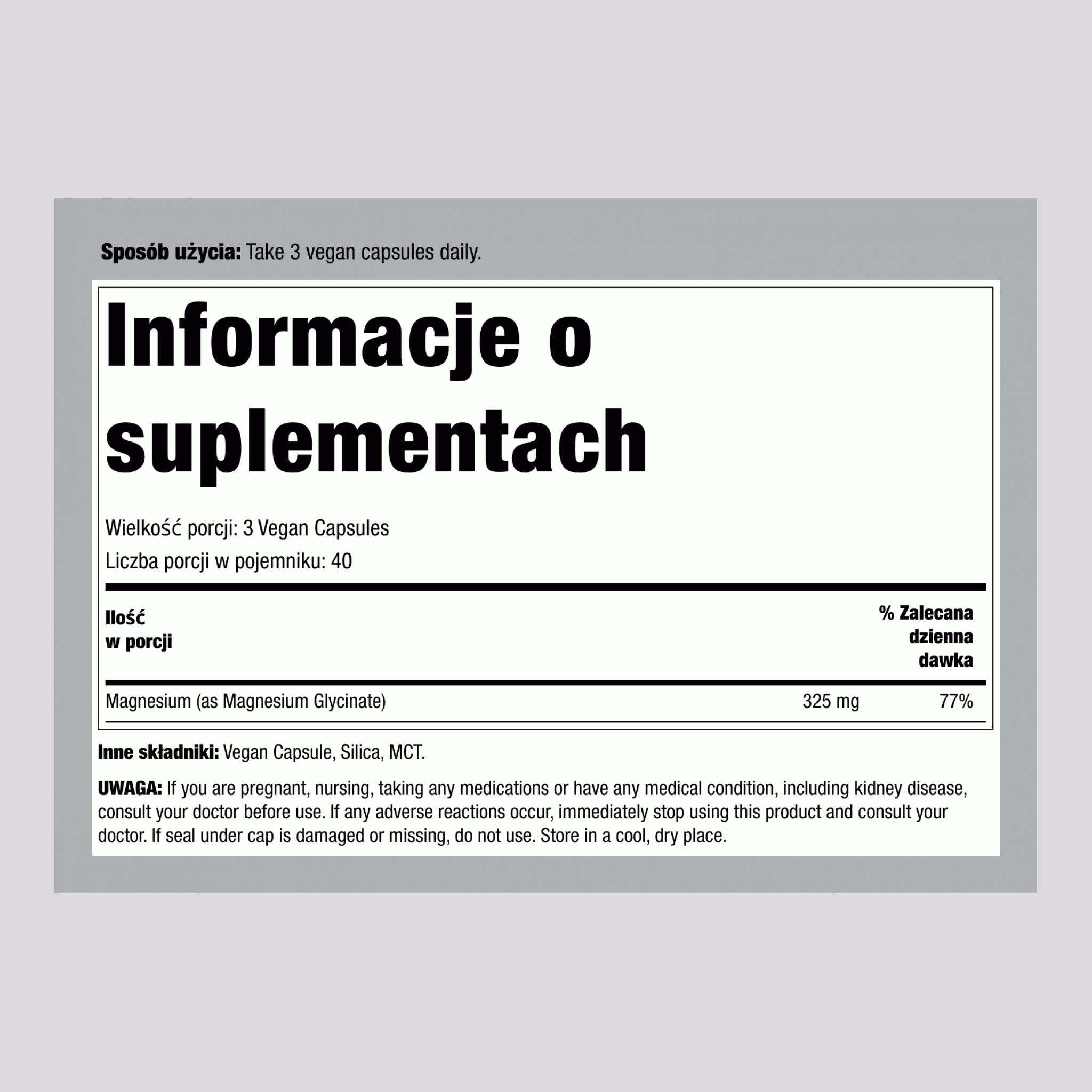 CALM Magnez Glicynian, 300 mg (na porcję), 120 Kapsułek Wegańskich