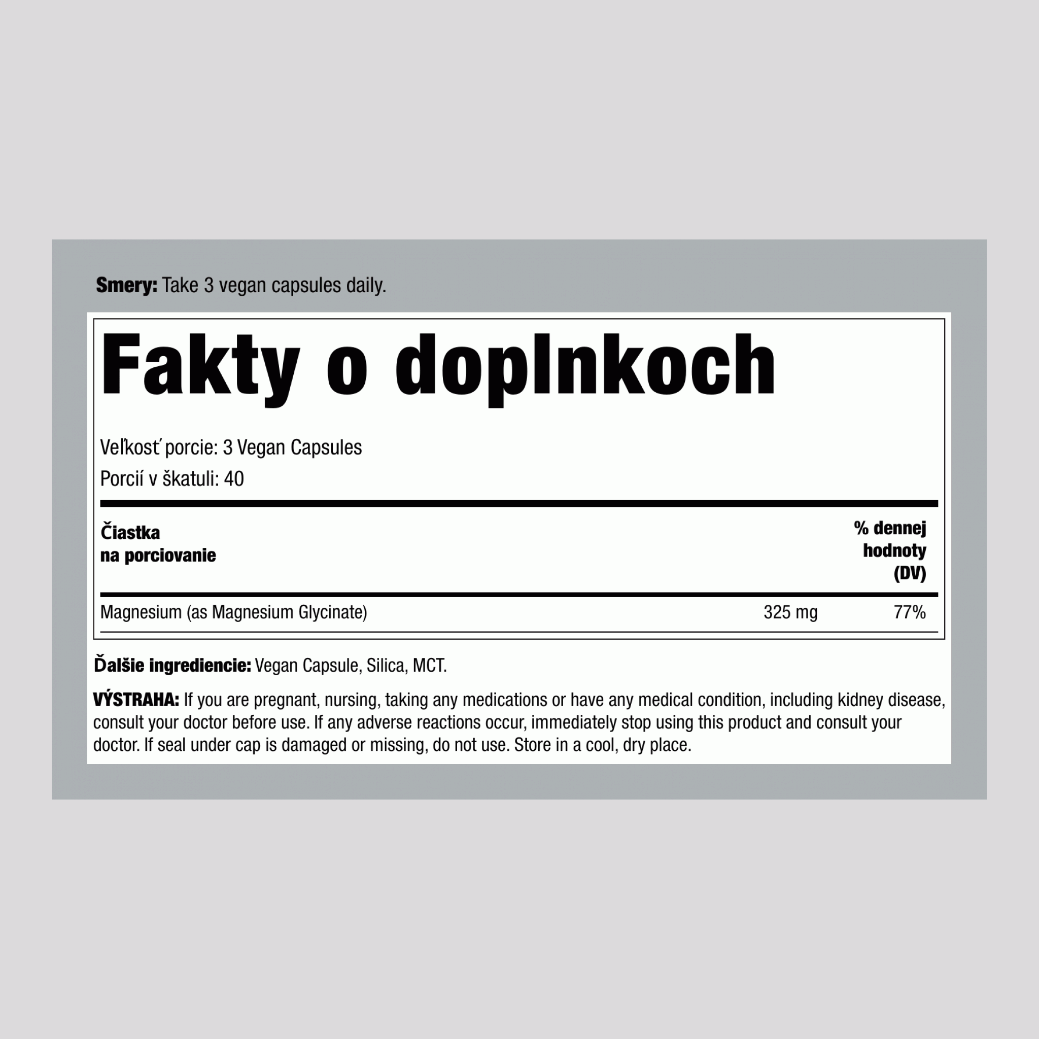 CALM Magnesium Glycinát, 300 mg (na porciu), 120 vegánskych kapsúl