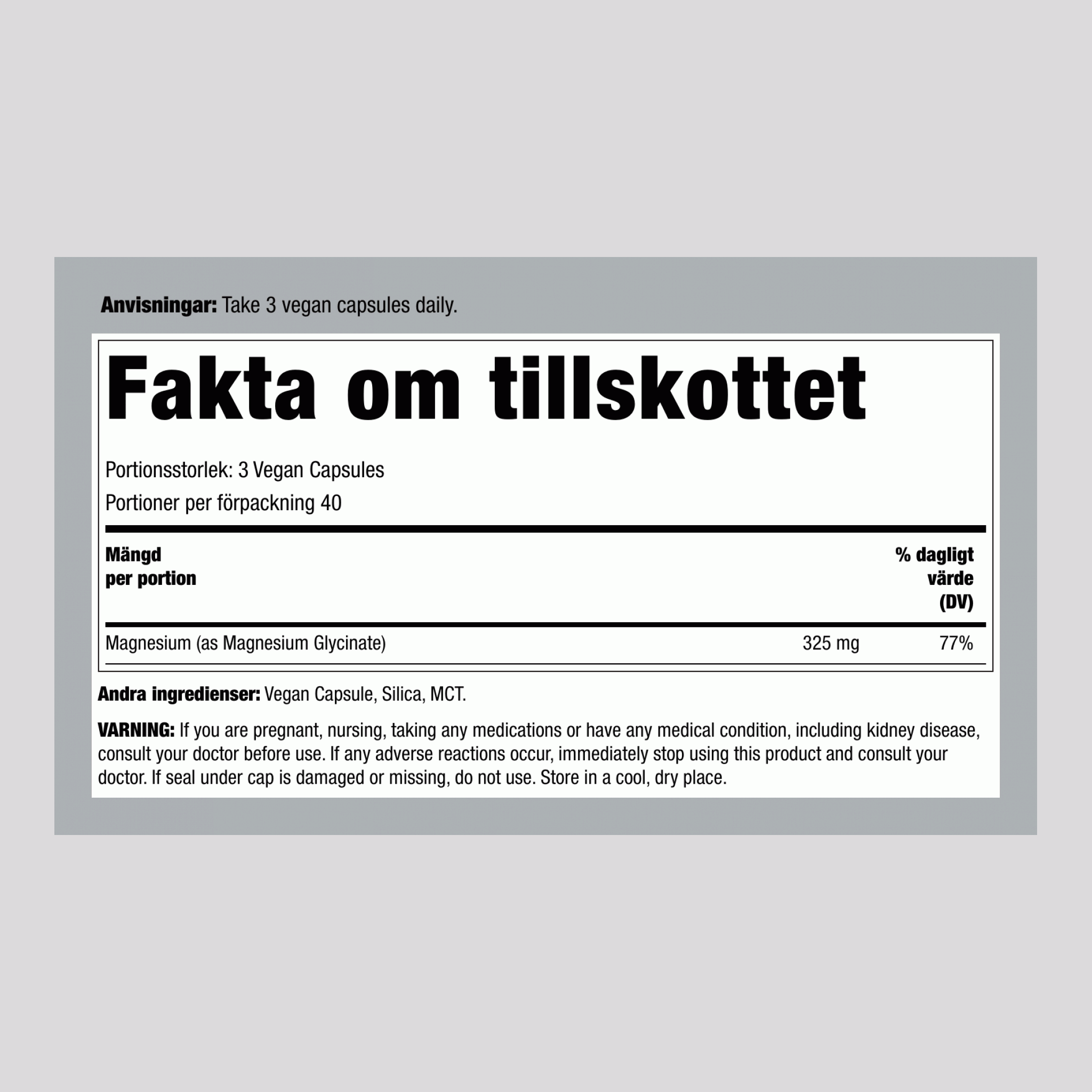 CALM Magnesiumglycinat, 300 mg (per portion), 120 Vegankapslar