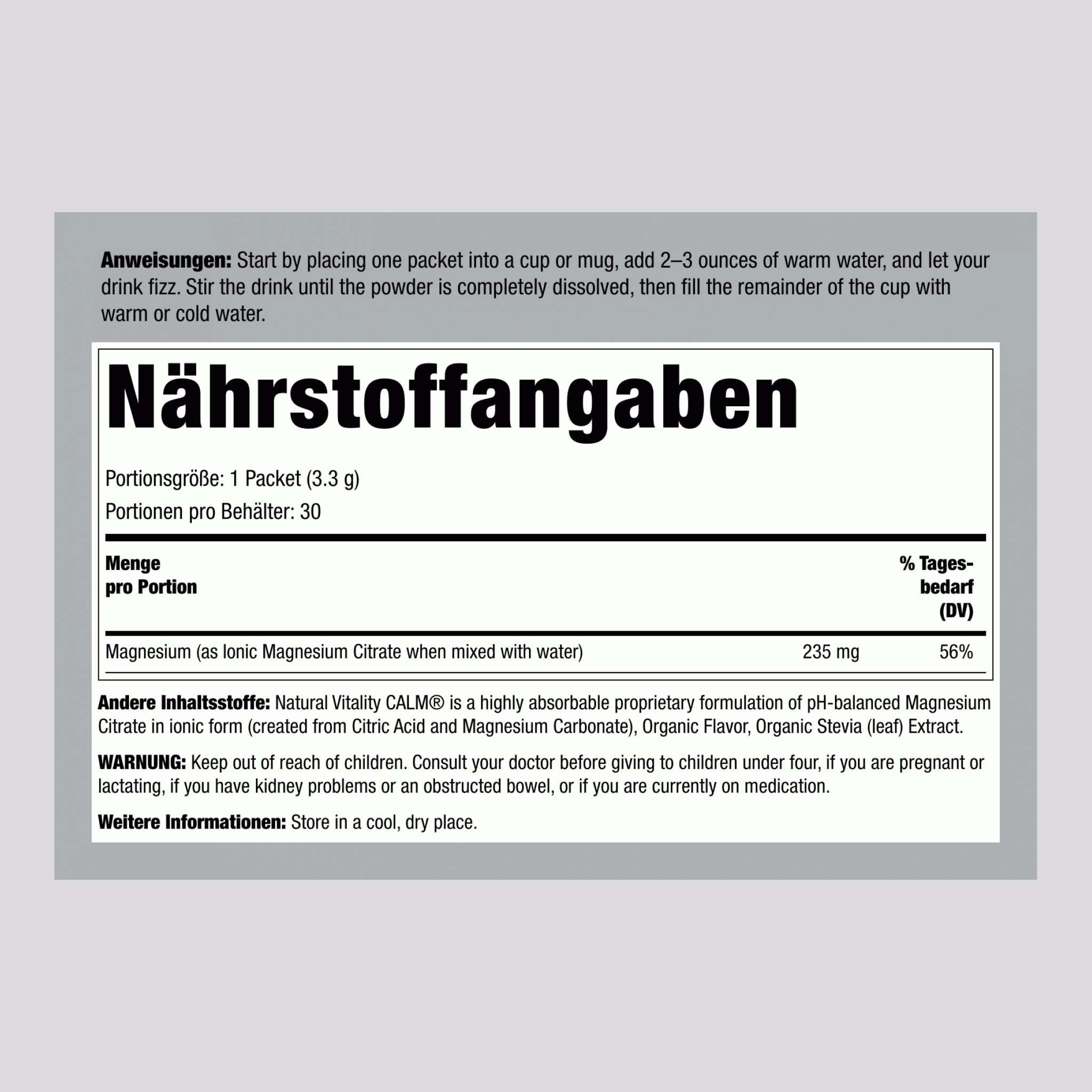 CALM Pulver Himbeere-Zitrone Stick Packs, 30 Stick Packs