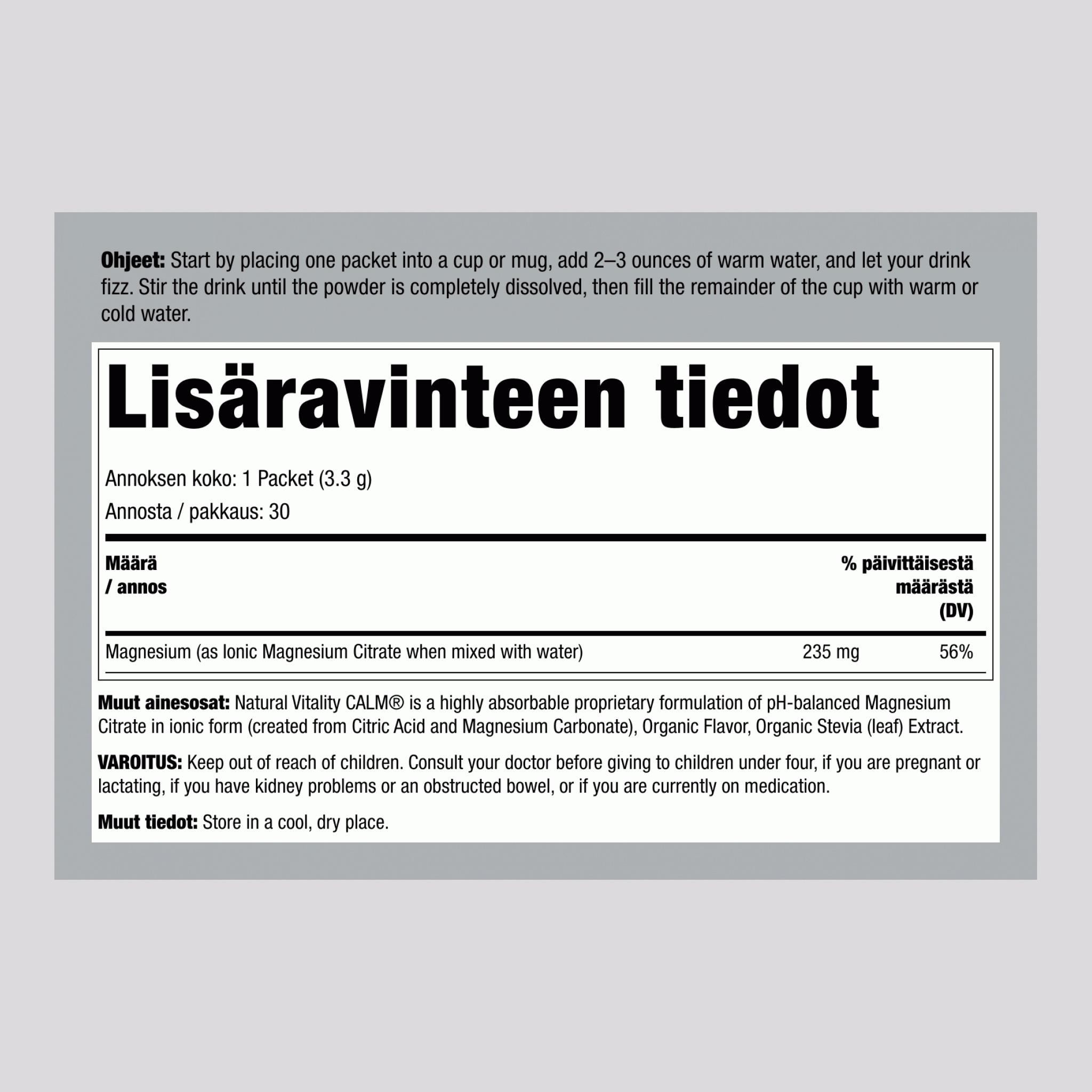 CALM-jauhe vadelma-sitruuna annospussit, 30 annospussia