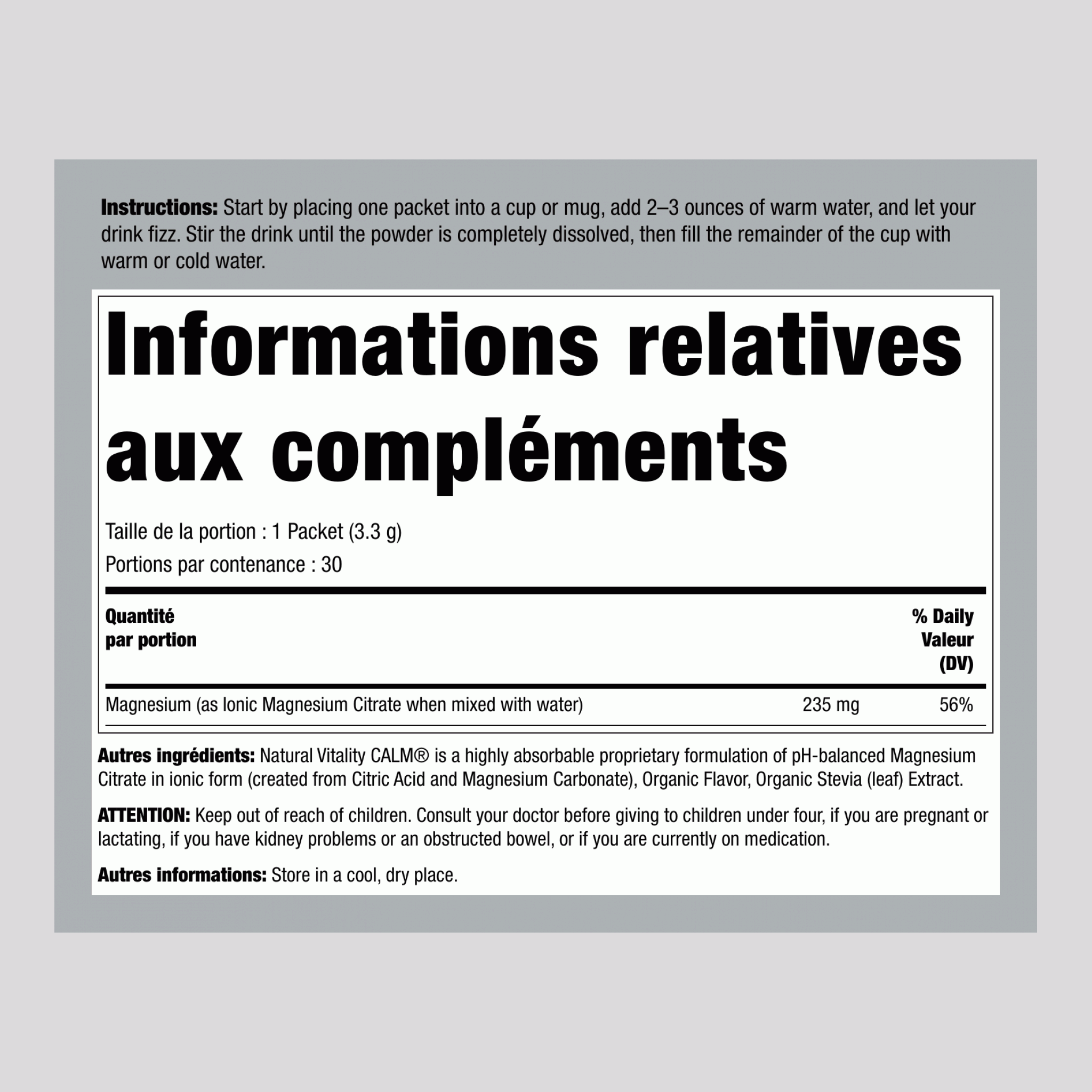 Poudre CALM Framboise-Citron en Sachets, 30 Sachets