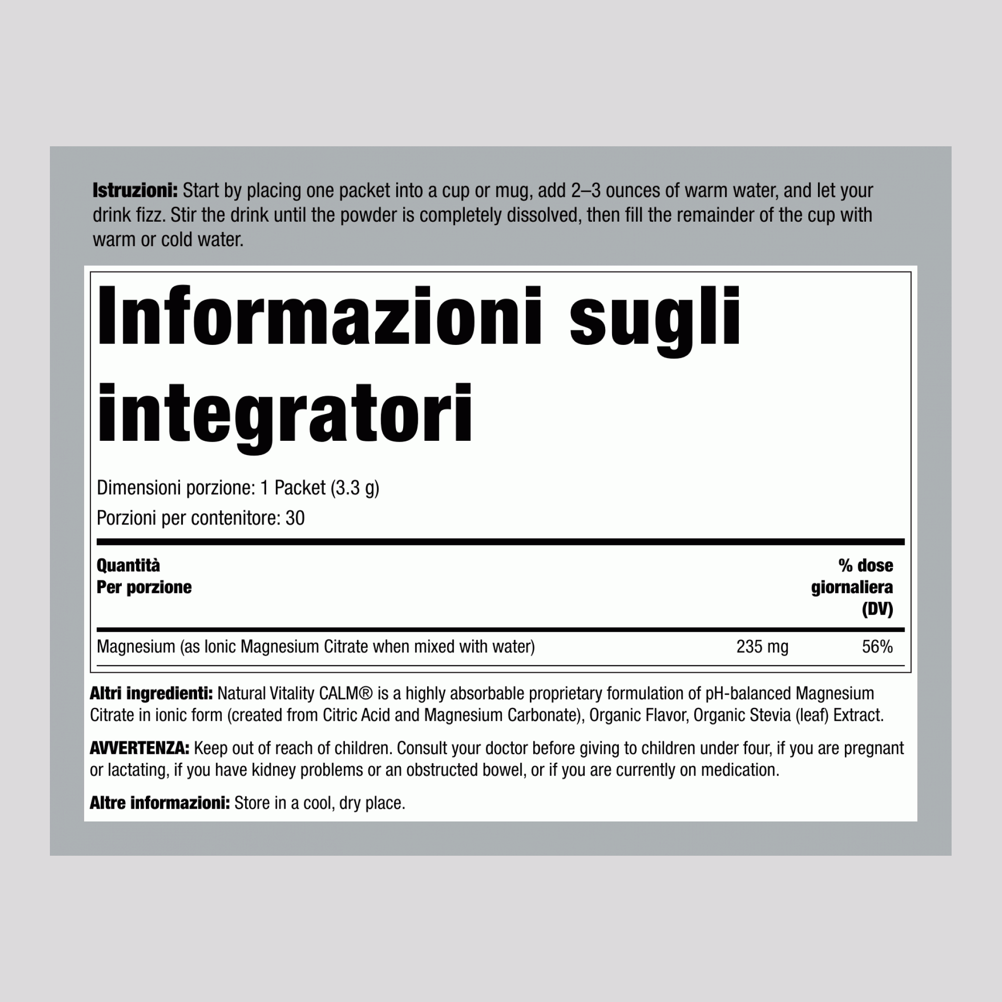 Polvere CALM ai gusti Lampone-Limone, Confezione da 30 Stick