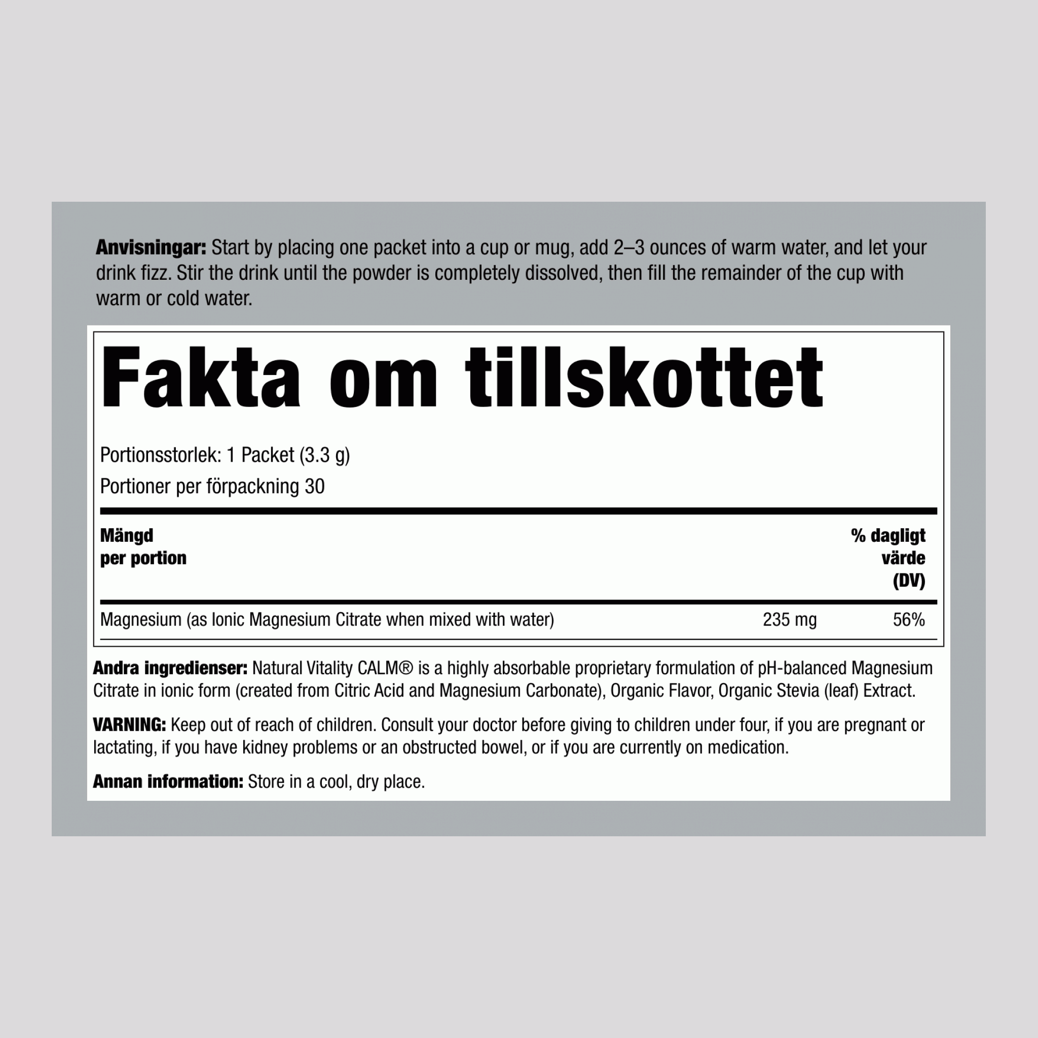 CALM Pulver Hallon-Citron Stick Packs, 30 Stick Packs