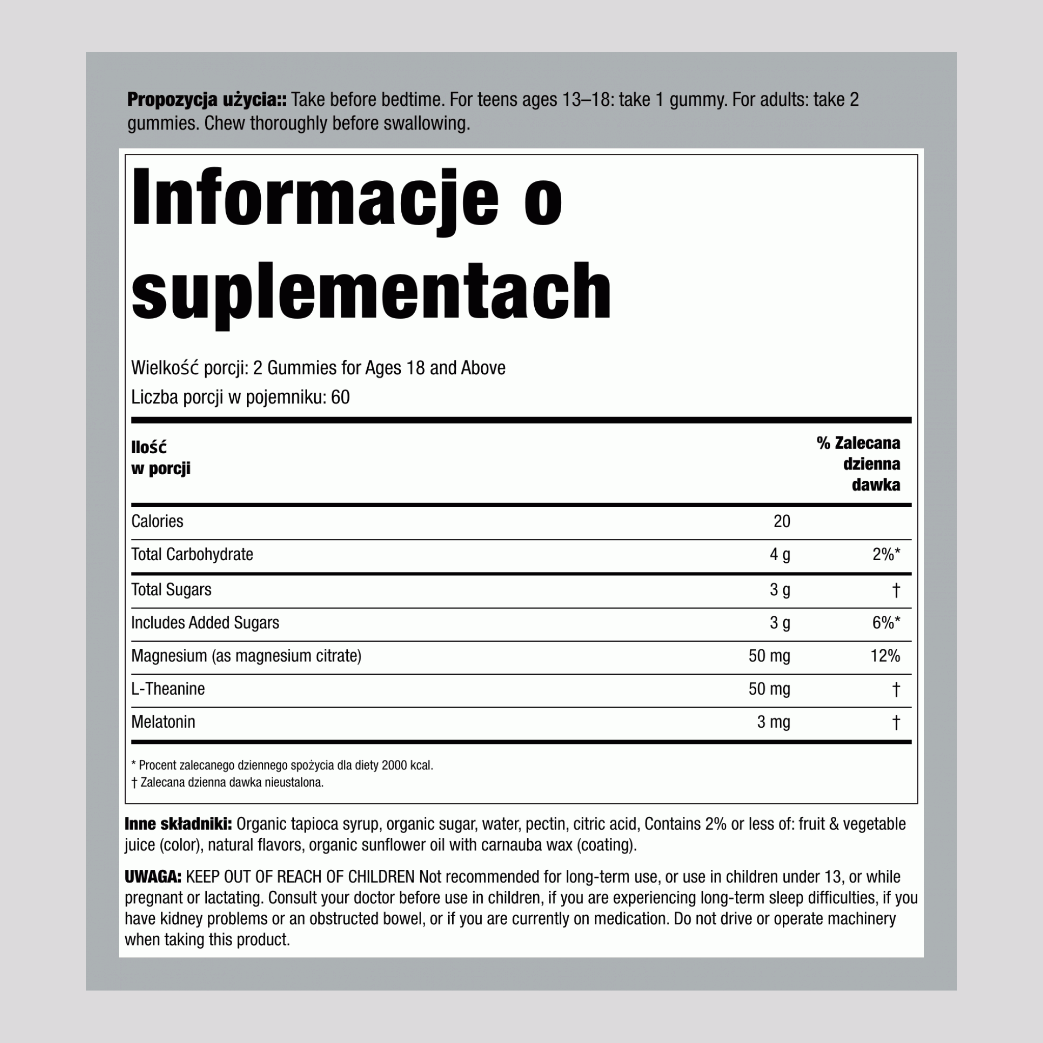 Spokojny sen z gumami melatoninowymi o smaku jagodowo-granatowym, 120 smacznych gum