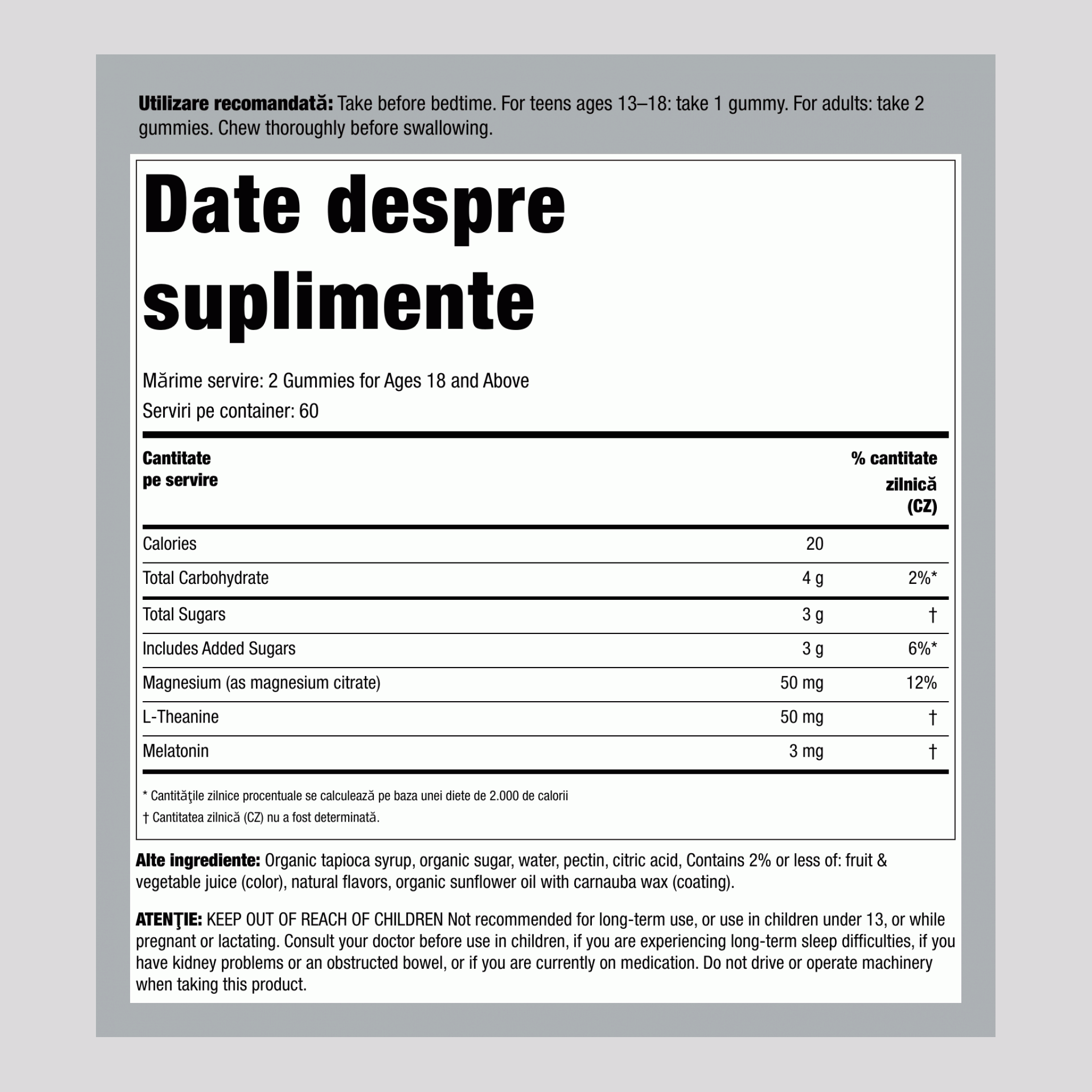 CALM Gume pentru somn cu melatonină, aromă de afine-rodie, 120 de gume delicioase