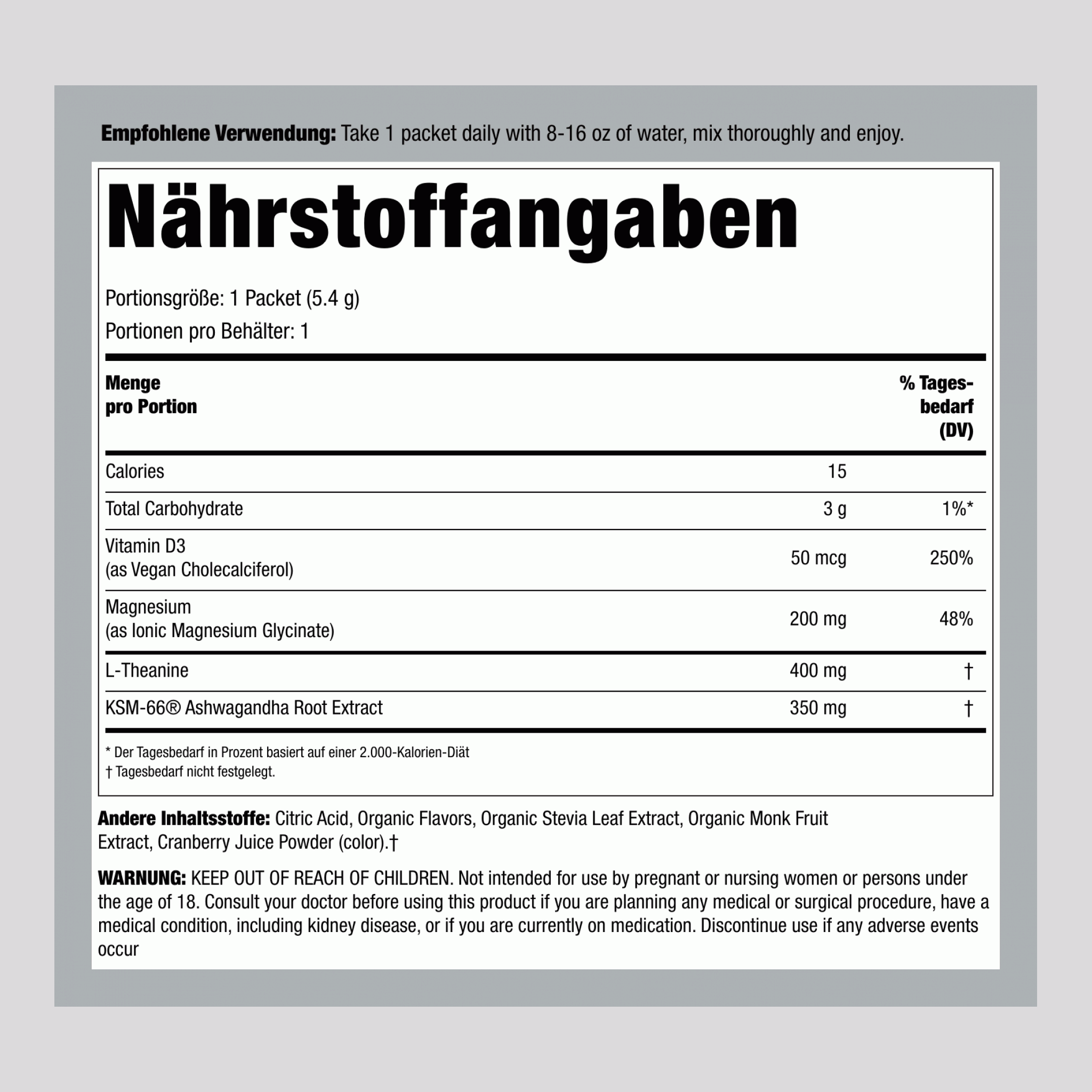 MaxCalm® Entspannendes Getränkepulver* Magnesiumglycinat Himbeer-Limonade, 30 Sticks