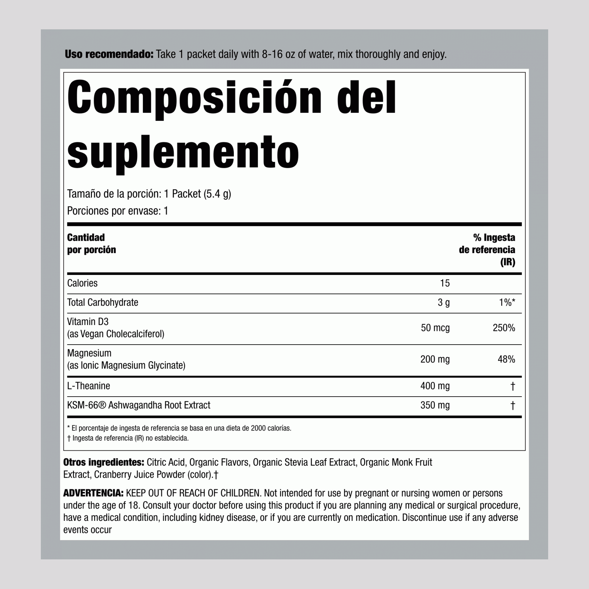 Mezcla de Bebida Relajante MaxCalm®* Glicinato de Magnesio Sabor Frambuesa-Limonada, 30 Paquetes de Varillas