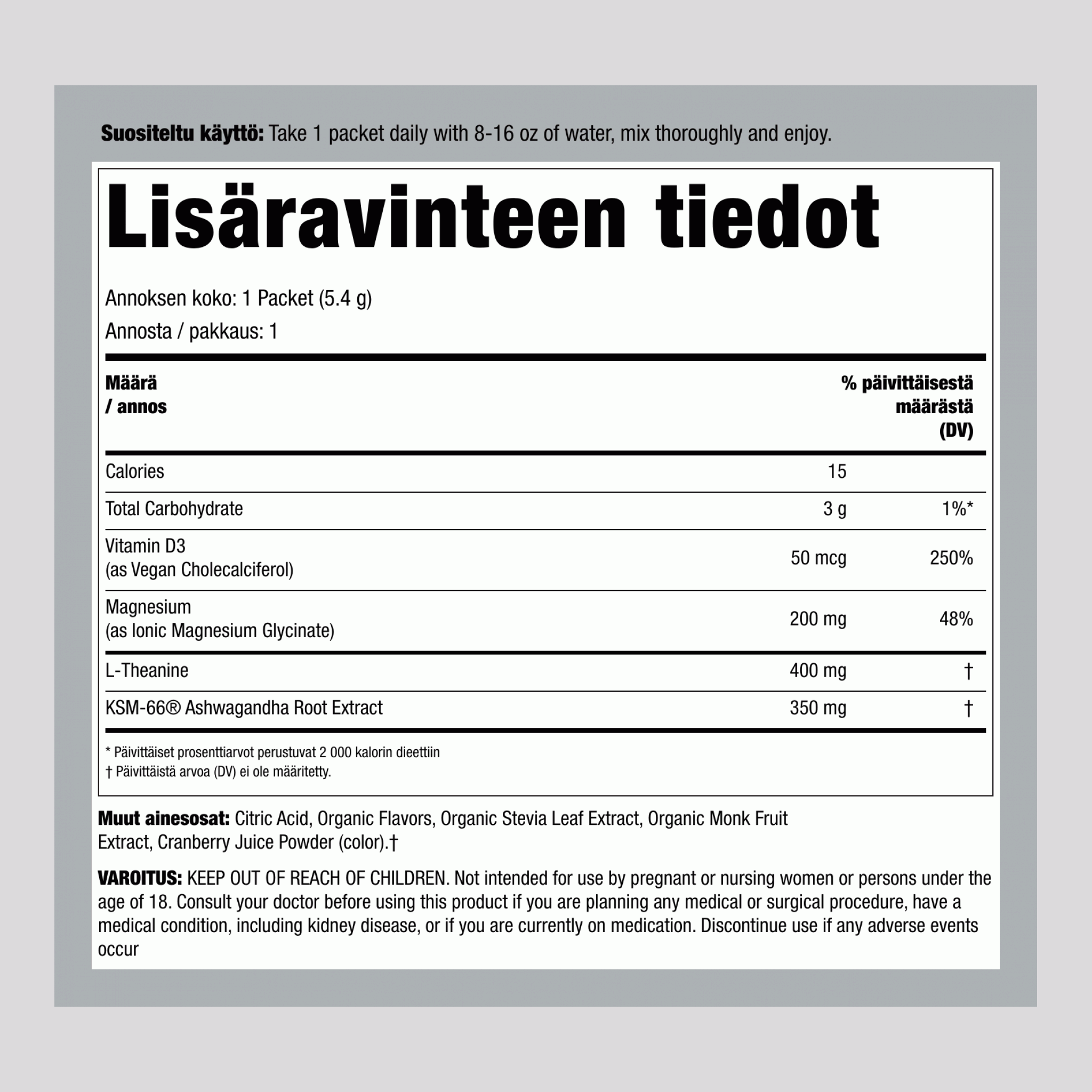 MaxCalm® Rentouttava Juomajauhe* Magnesiiniglysinaatti Vadelma-Sitruunalimonadi, 30 annospussia