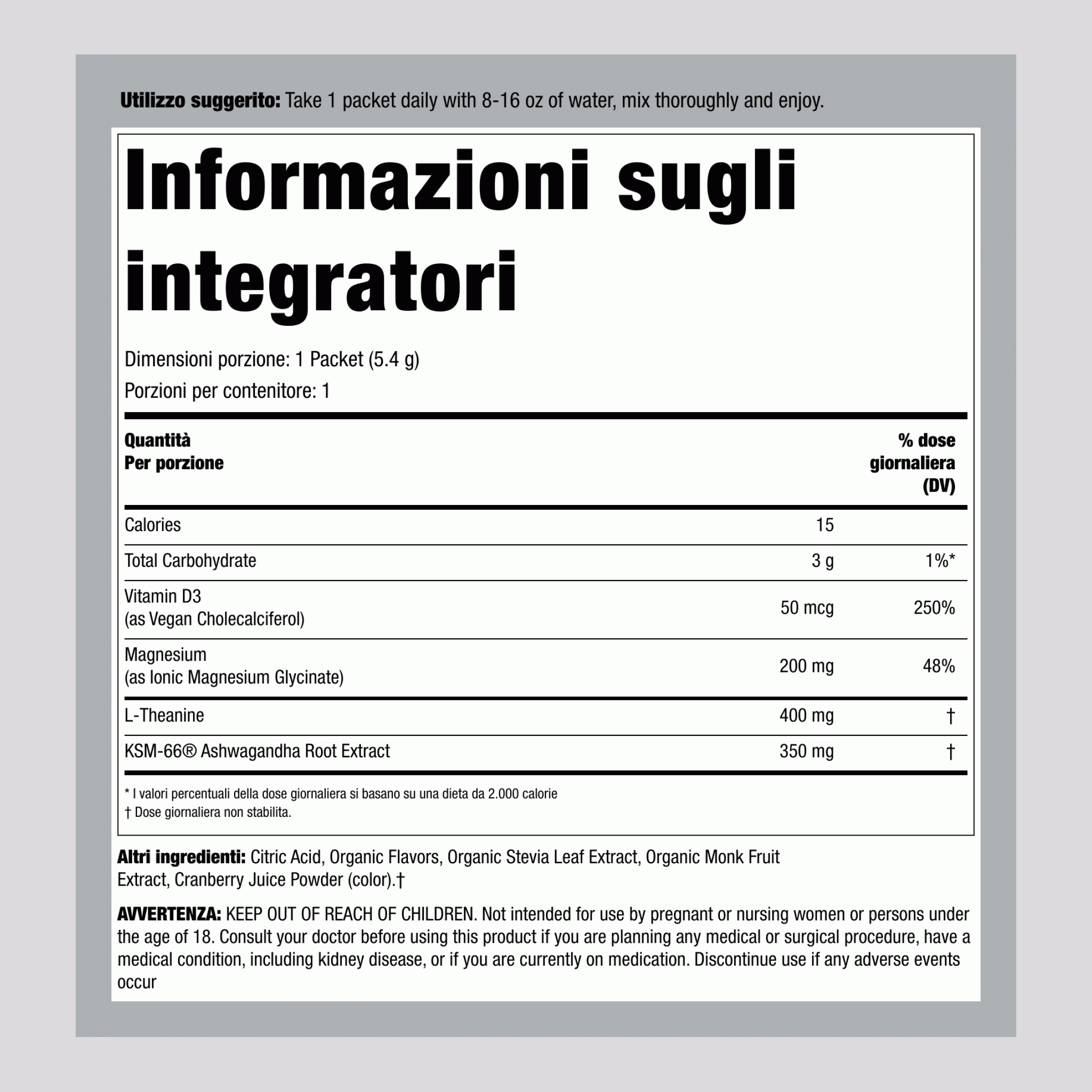 MaxCalm® Bevanda Rilassante* Magnesio Glicinato Lampone-Limonata, 30 Pacchetti