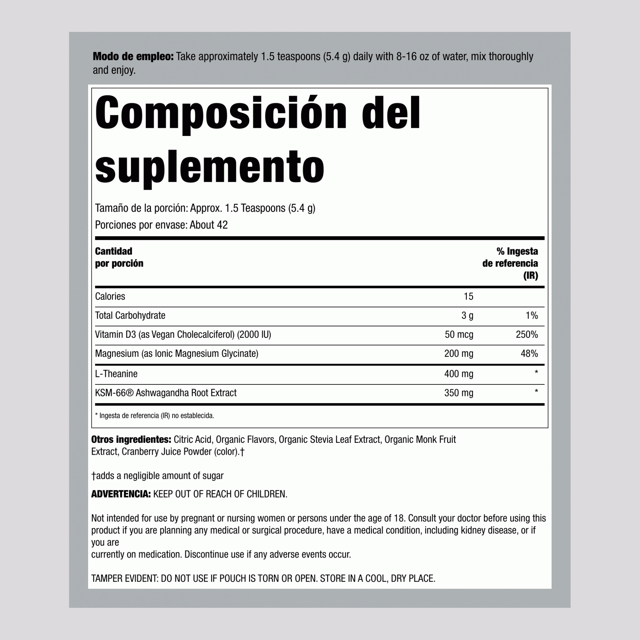 MaxCalm® Mezcla Relajante de Bebida* Glicinato de Magnesio Frambuesa-Limonada, Botella de 8 oz (227 g)