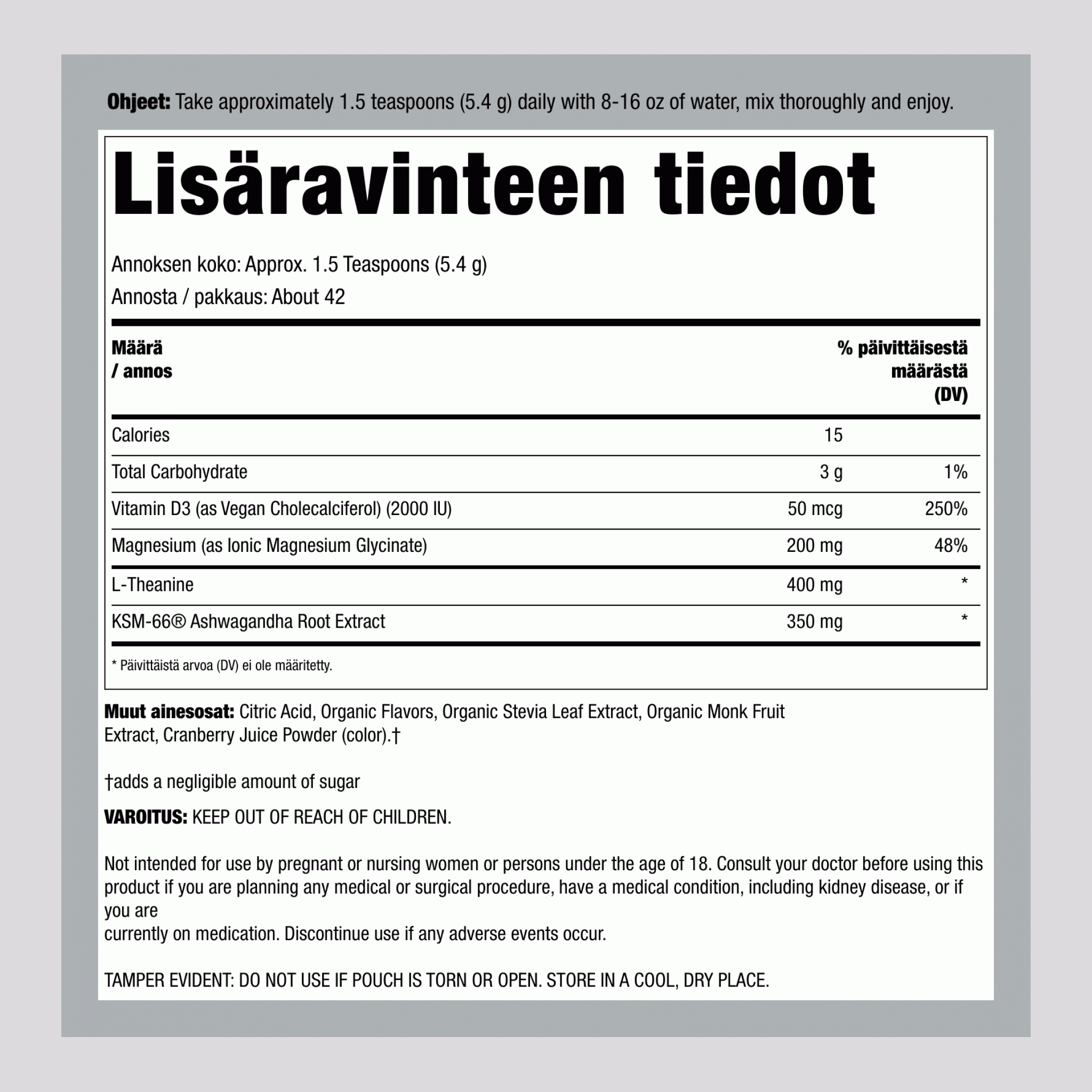 MaxCalm® Rentouttava Juomajauhe* Magnesiumglysinaatti Vadelma-Sitruunalimonadi, 8 oz (227 g) Pullo