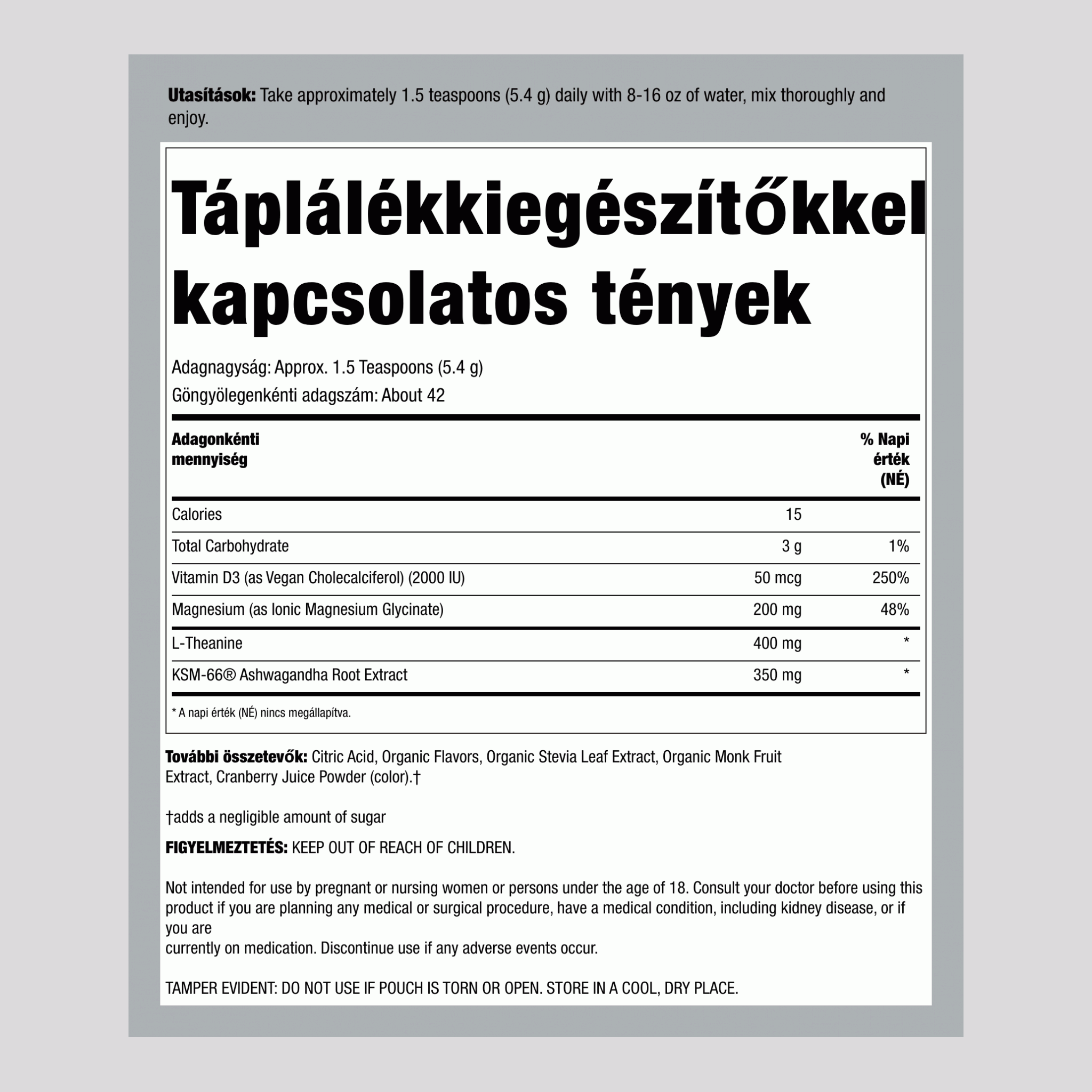 MaxCalm® Nyugtató Italpor* Magnézium-glicinát Málna-Citromos Üdítő, 8 oz (227 g) Üveg