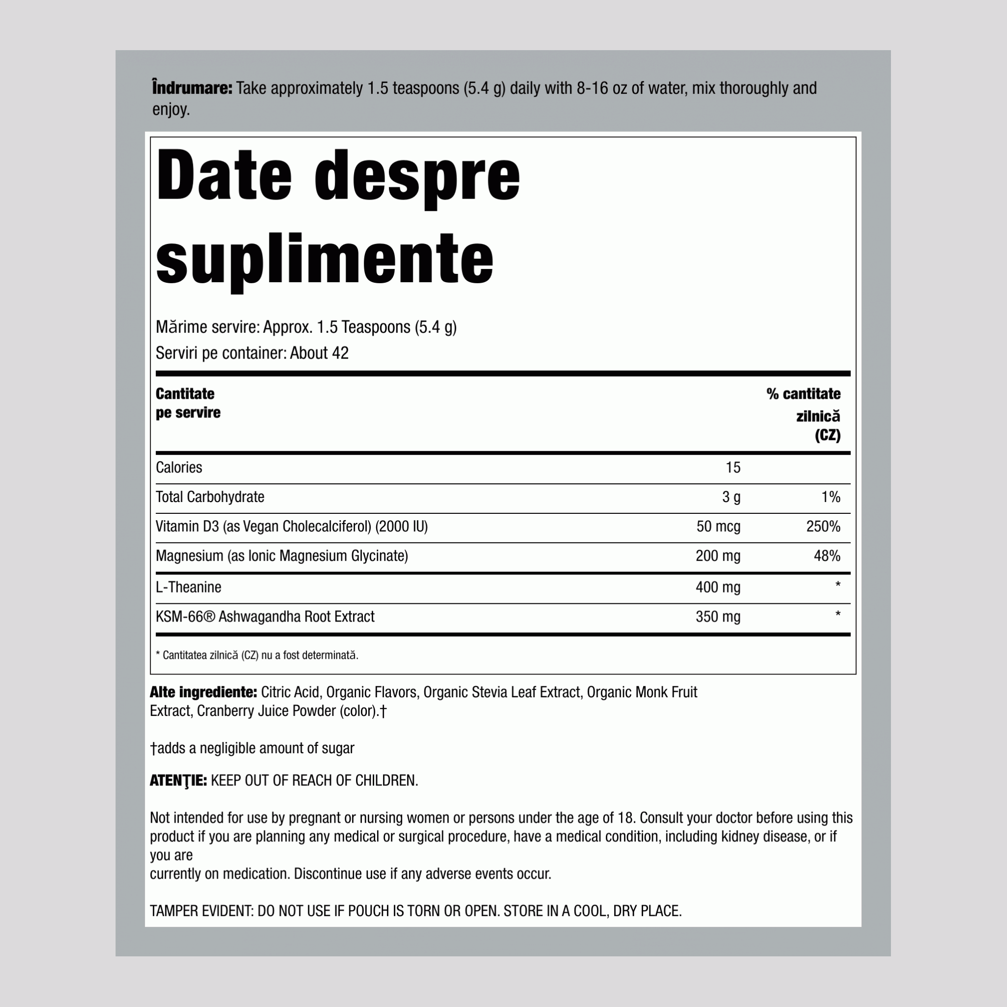 MaxCalm® Băutură Relaxantă* Amestec de Magneziu Glicinat Zmeură-Limonadă, Sticlă 8 oz (227 g)