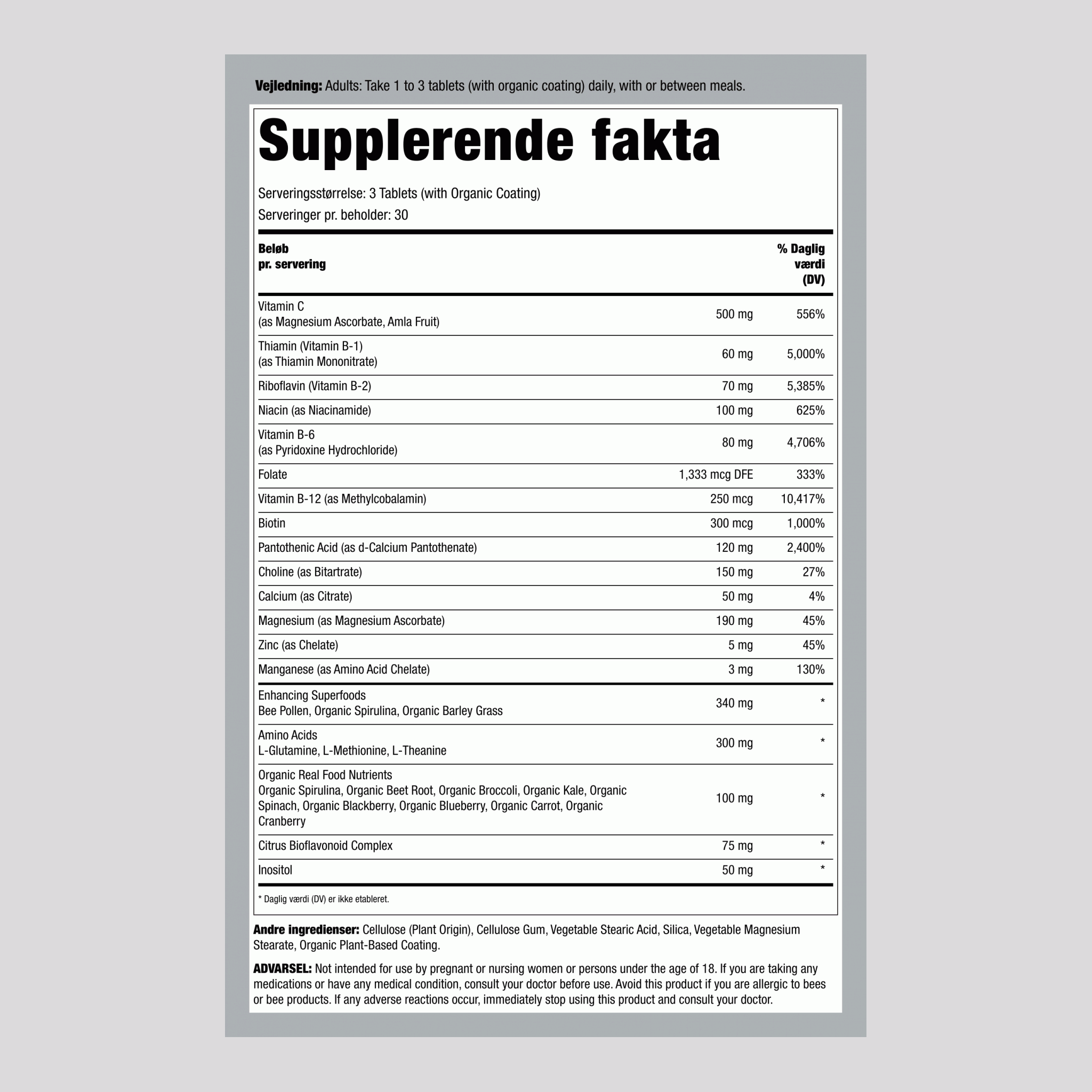 Komplet B-Kompleks + Ægte Madnæringsstoffer, 90 Veganske Kapsler