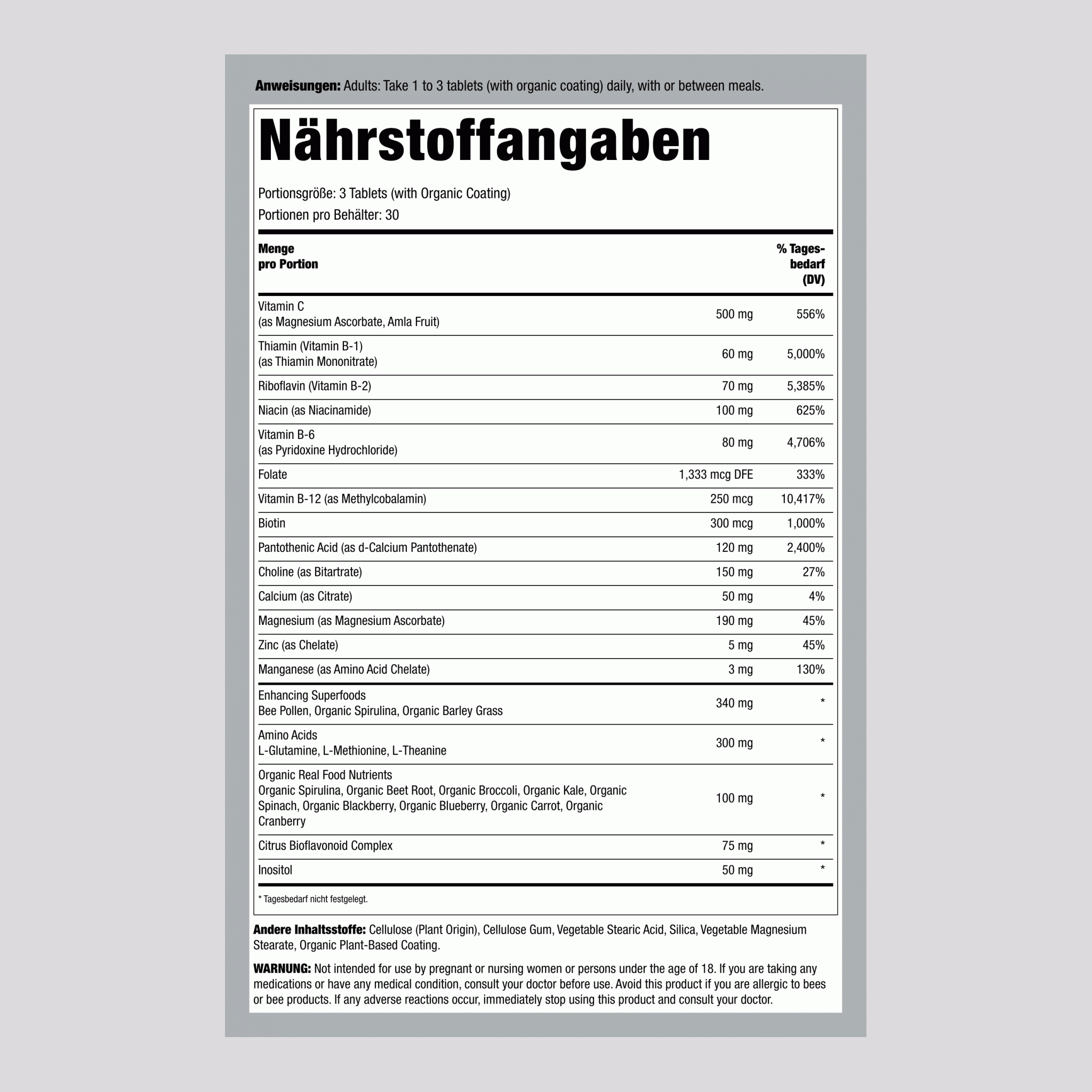 Komplettes B-Komplex + Nährstoffe aus echten Lebensmitteln, 90 vegane Tabletten