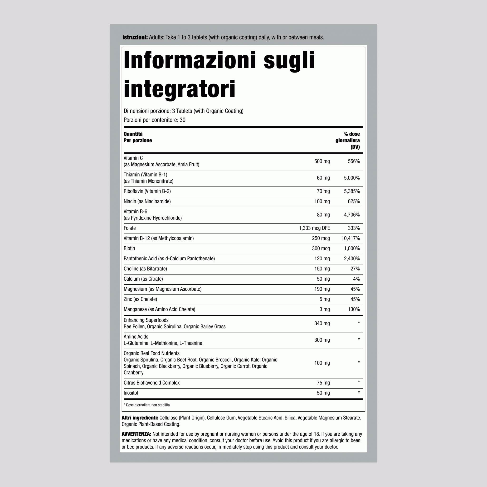 Complesso B-Completo + Nutrienti da Cibo Reale, 90 Compresse Vegane